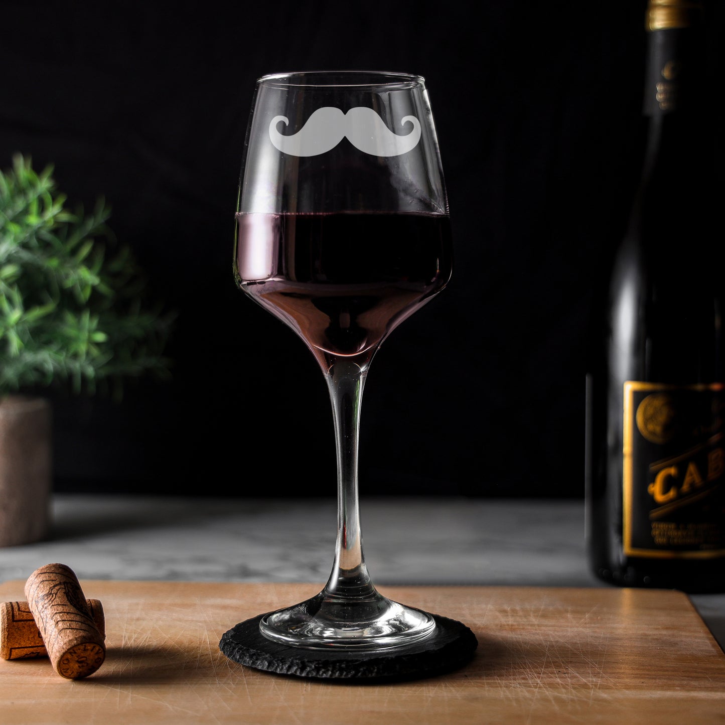 Funny Engraved Wine Glass Moustache Glass and/or Coaster Gift - Always Looking Good -