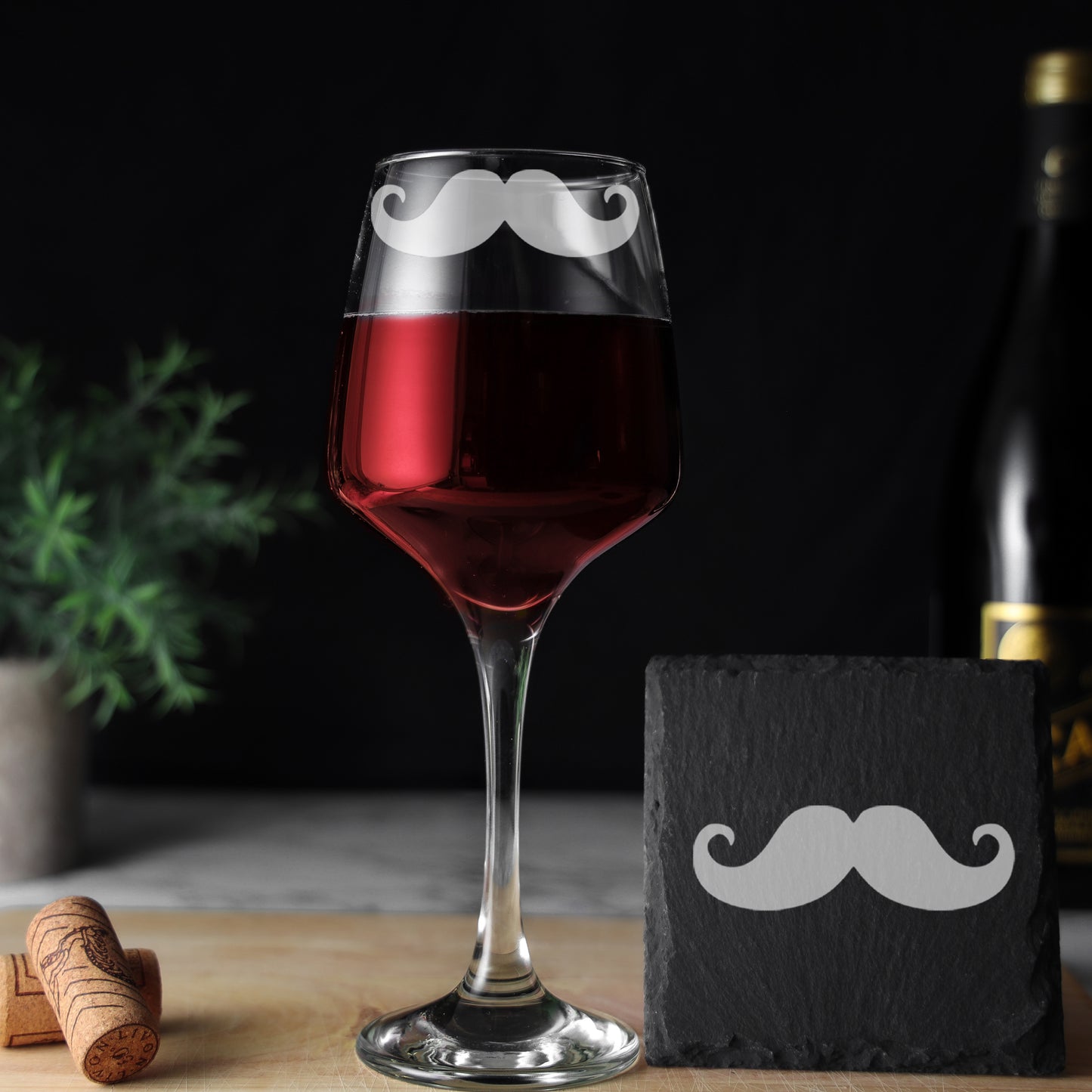 Funny Engraved Wine Glass Moustache Glass and/or Coaster Gift - Always Looking Good -