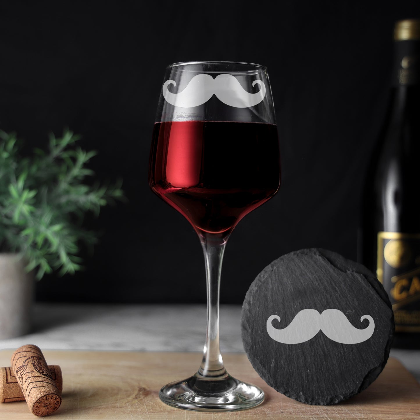 Engraved Funny Wine Glass Moustache Glass and/or Coaster Gift - Always Looking Good - Glass & Round Coaster