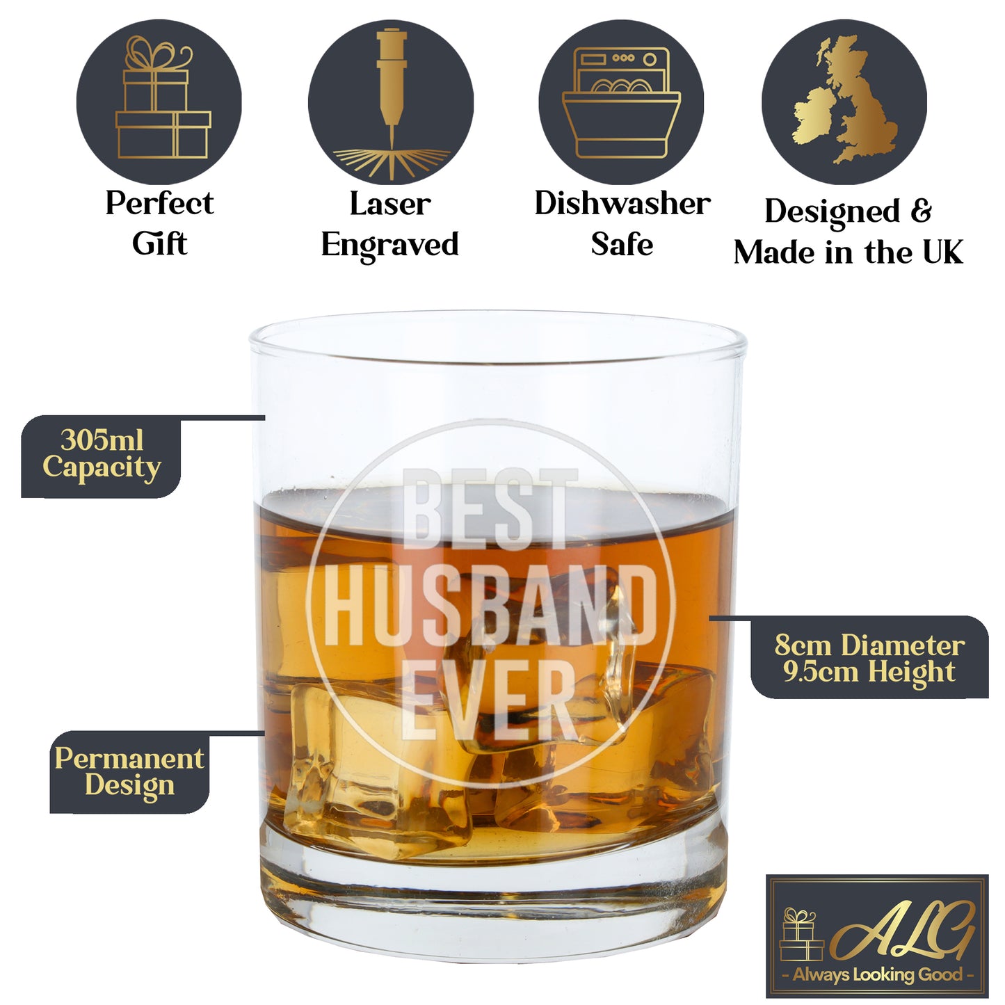 Best Husband Ever Engraved Whisky Glass and/or Coaster Gift - Always Looking Good - gift for him