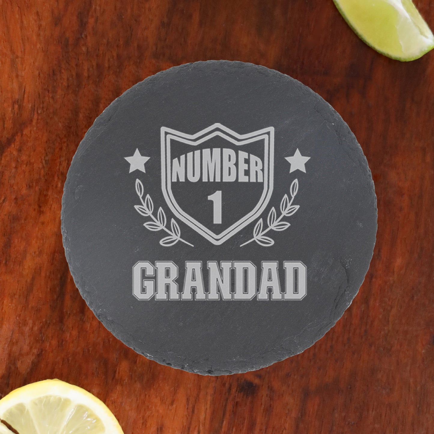Engraved "Number 1 Grandad" Wine Glass and/or Coaster Set - Always Looking Good -