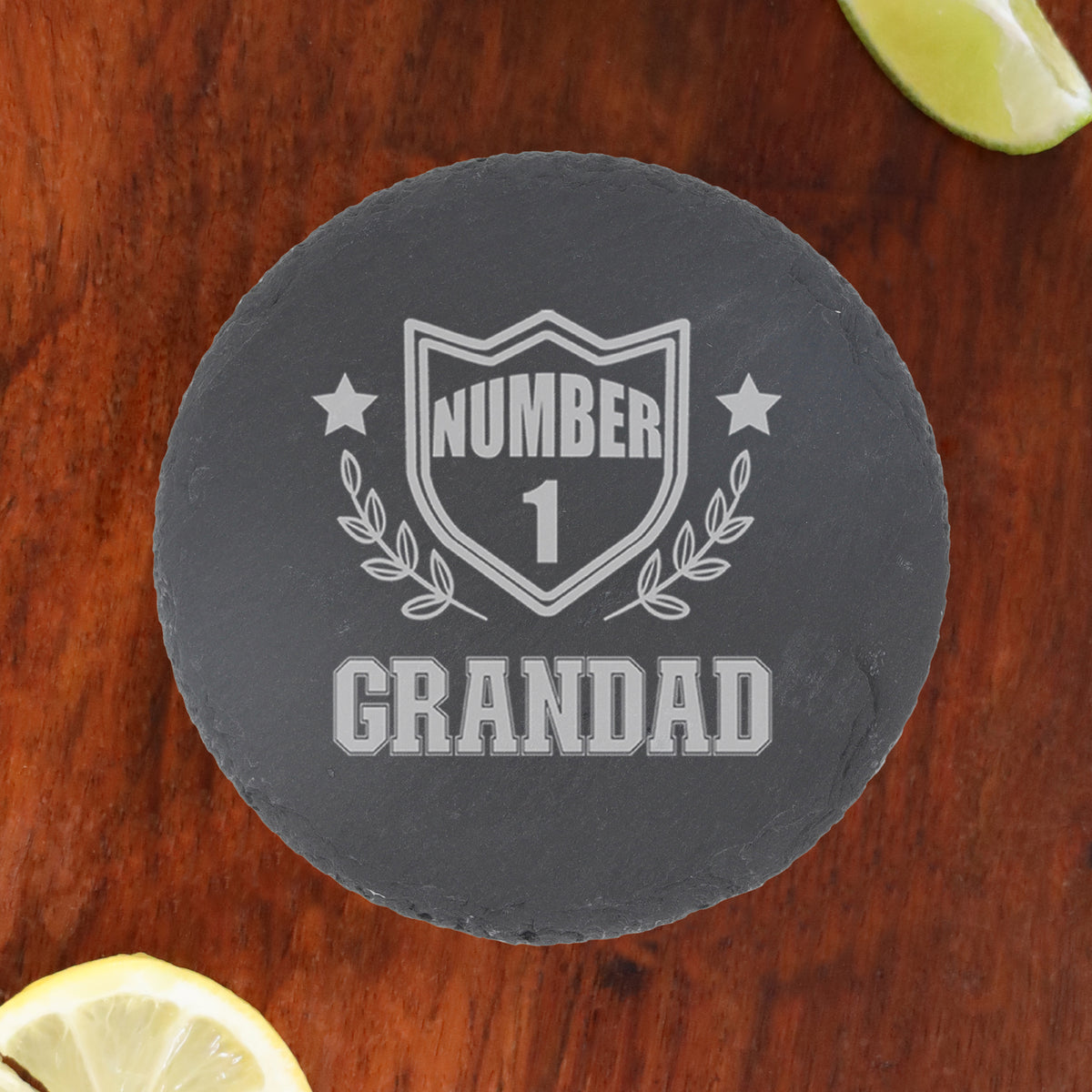 Engraved "Number 1 Grandad" Wine Glass and/or Coaster Set - Always Looking Good -