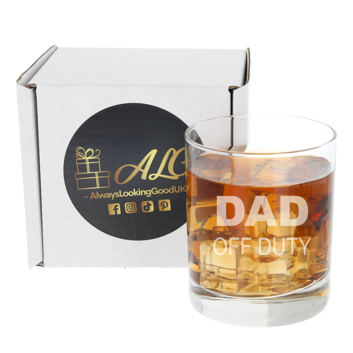 Engraved "Dad Off Duty" Novelty Whisky Glass and/or Coaster Set - Always Looking Good -