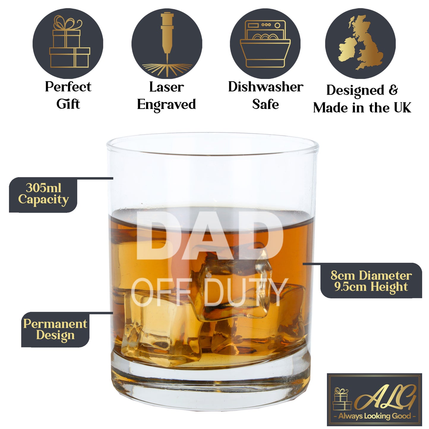 Engraved "Dad Off Duty" Novelty Whisky Glass and/or Coaster Set - Always Looking Good -