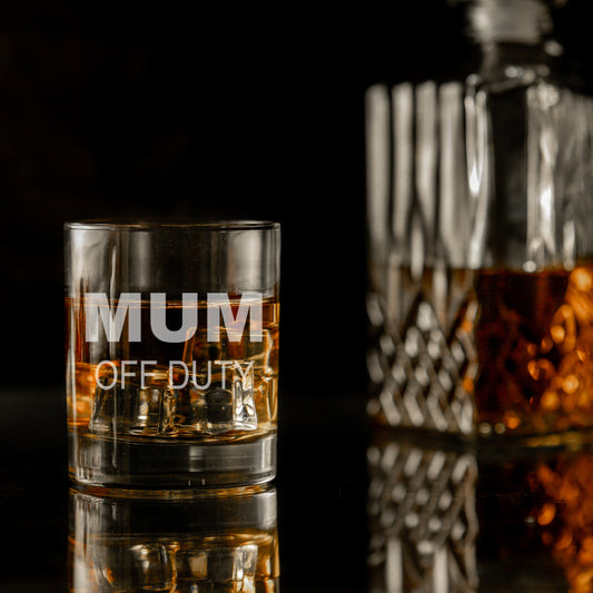 "Mum Off Duty" Novelty Engraved Whisky Glass and/or Coaster Set  - Always Looking Good -
