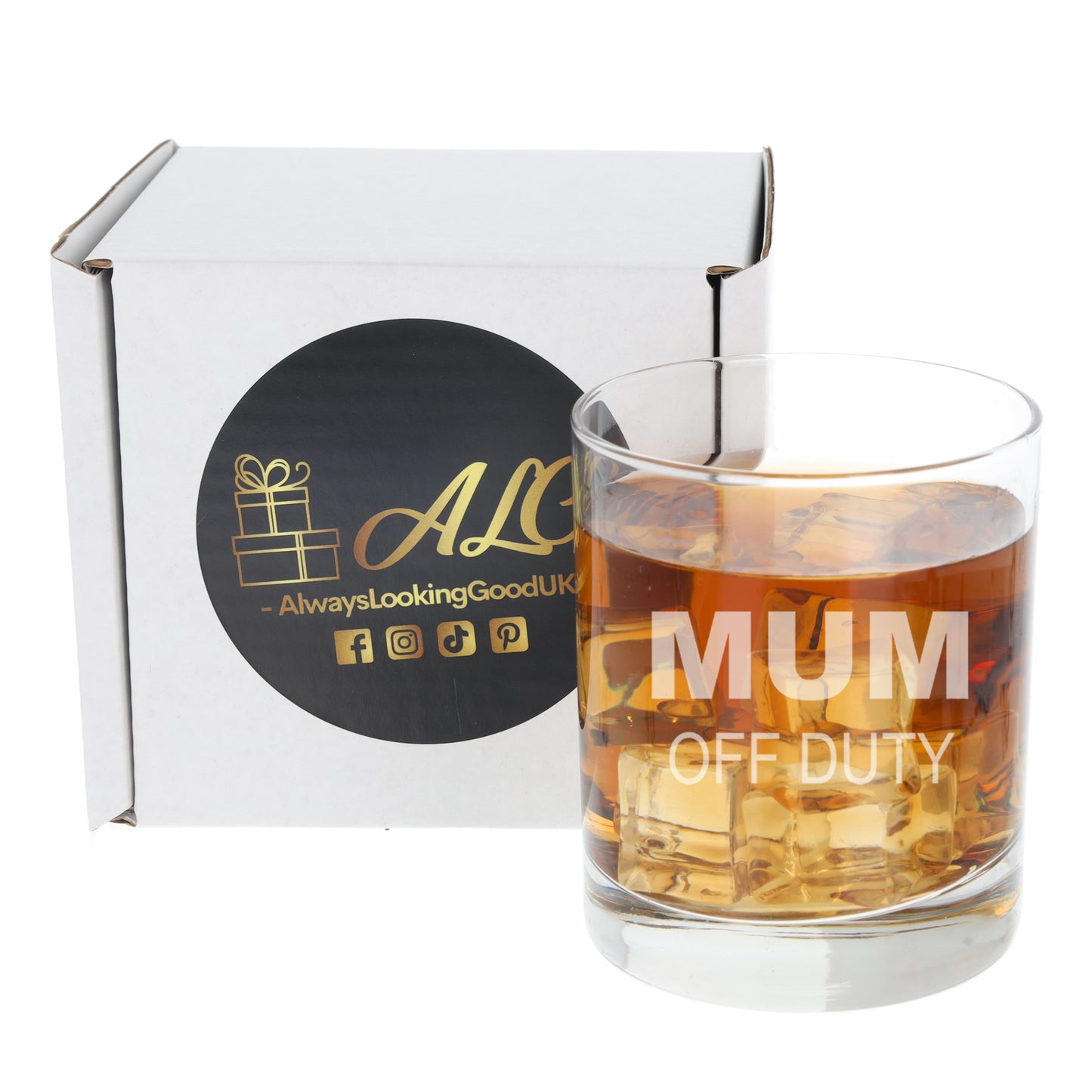 "Mum Off Duty" Novelty Engraved Whisky Glass and/or Coaster Set - Always Looking Good -