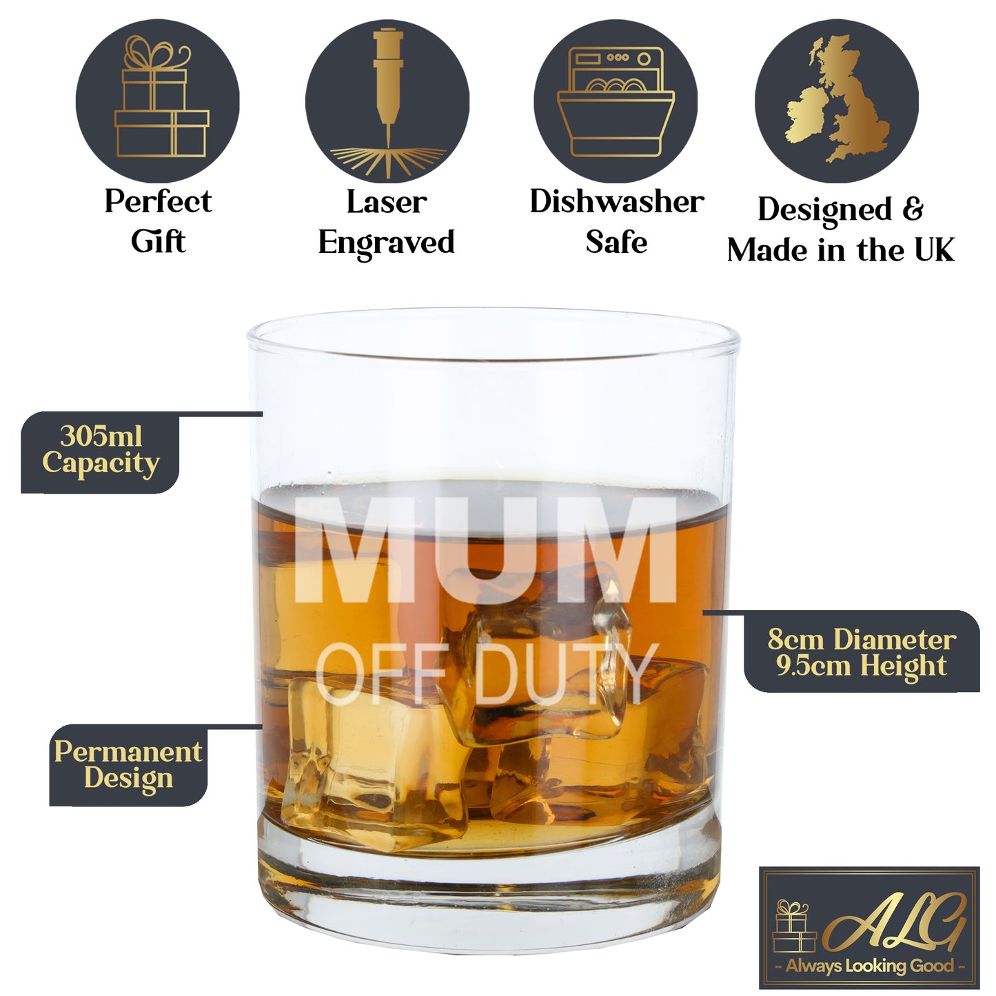 "Mum Off Duty" Novelty Engraved Whisky Glass and/or Coaster Set - Always Looking Good -