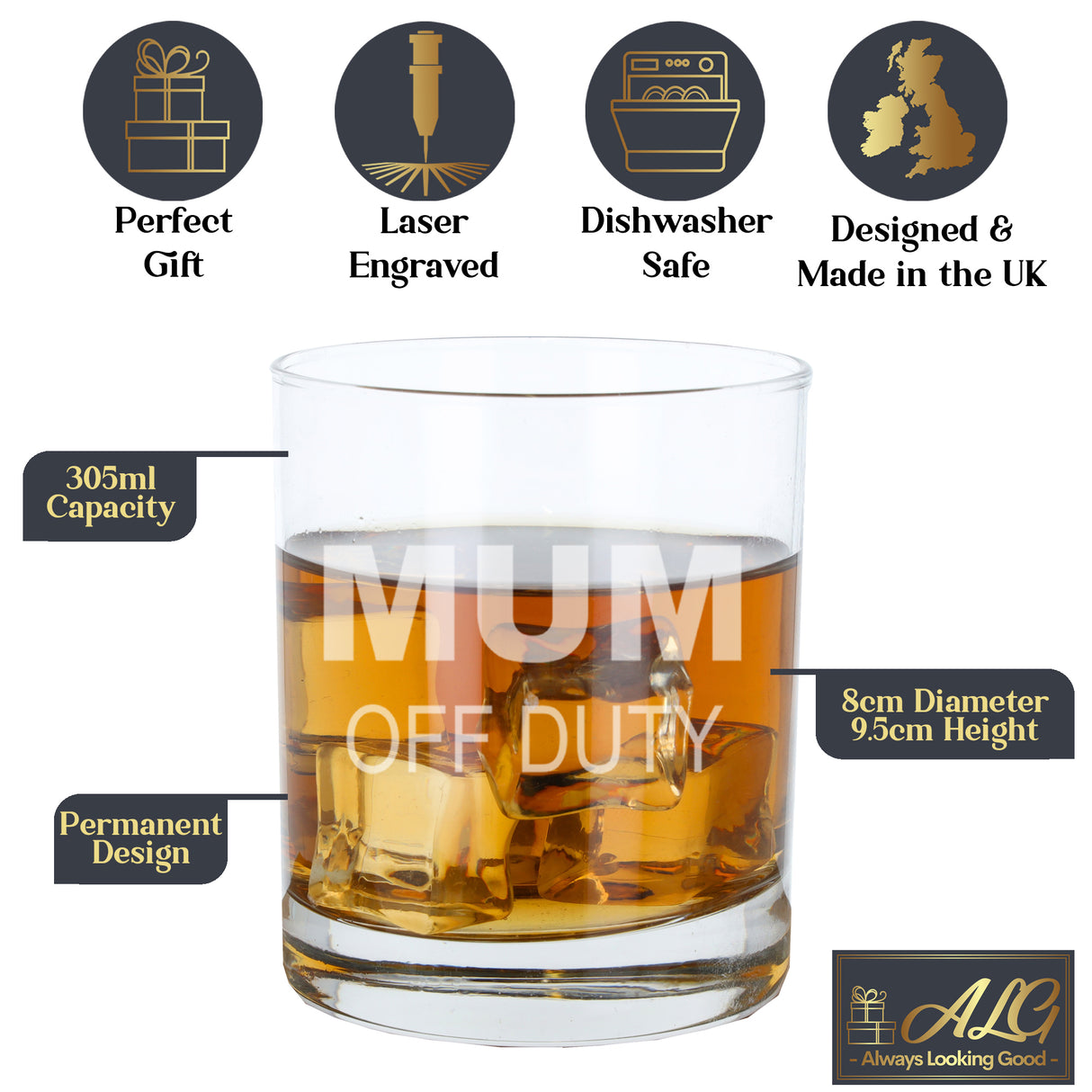 "Mum Off Duty" Novelty Engraved Whisky Glass and/or Coaster Set - Always Looking Good -