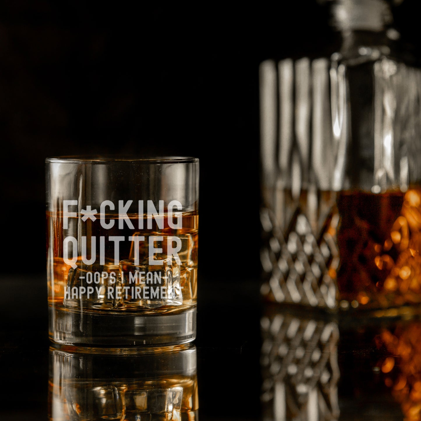 Engraved Funny "F*cking Quitter, Oops I mean Happy Retirement" Whisky Retirement Glass and/or Coaster Novelty Gift - Always Looking Good -