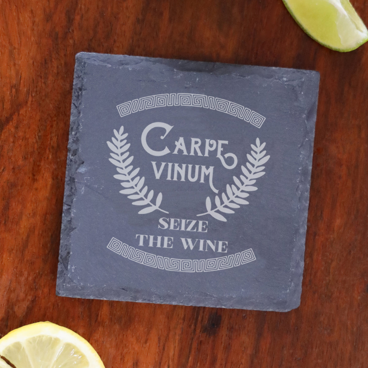 Funny "Carpe Vinum Seize The Wine" Novelty Engraved Wine Glass and/or Coaster Set - Always Looking Good -