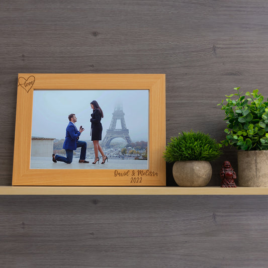 Personalised Engraved Couples Photo Frame - Name and Heart Design  - Always Looking Good -