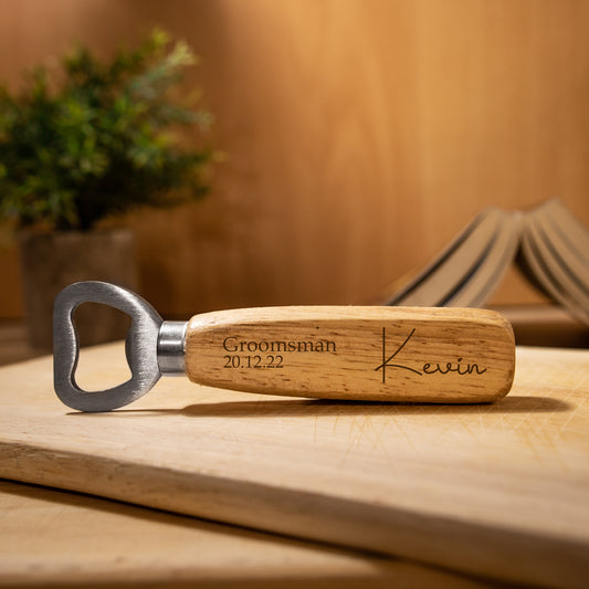 Personalised Engraved Wooden Handle Bottle Opener For Best Man, Groomsman, Father, Usher  - Always Looking Good -