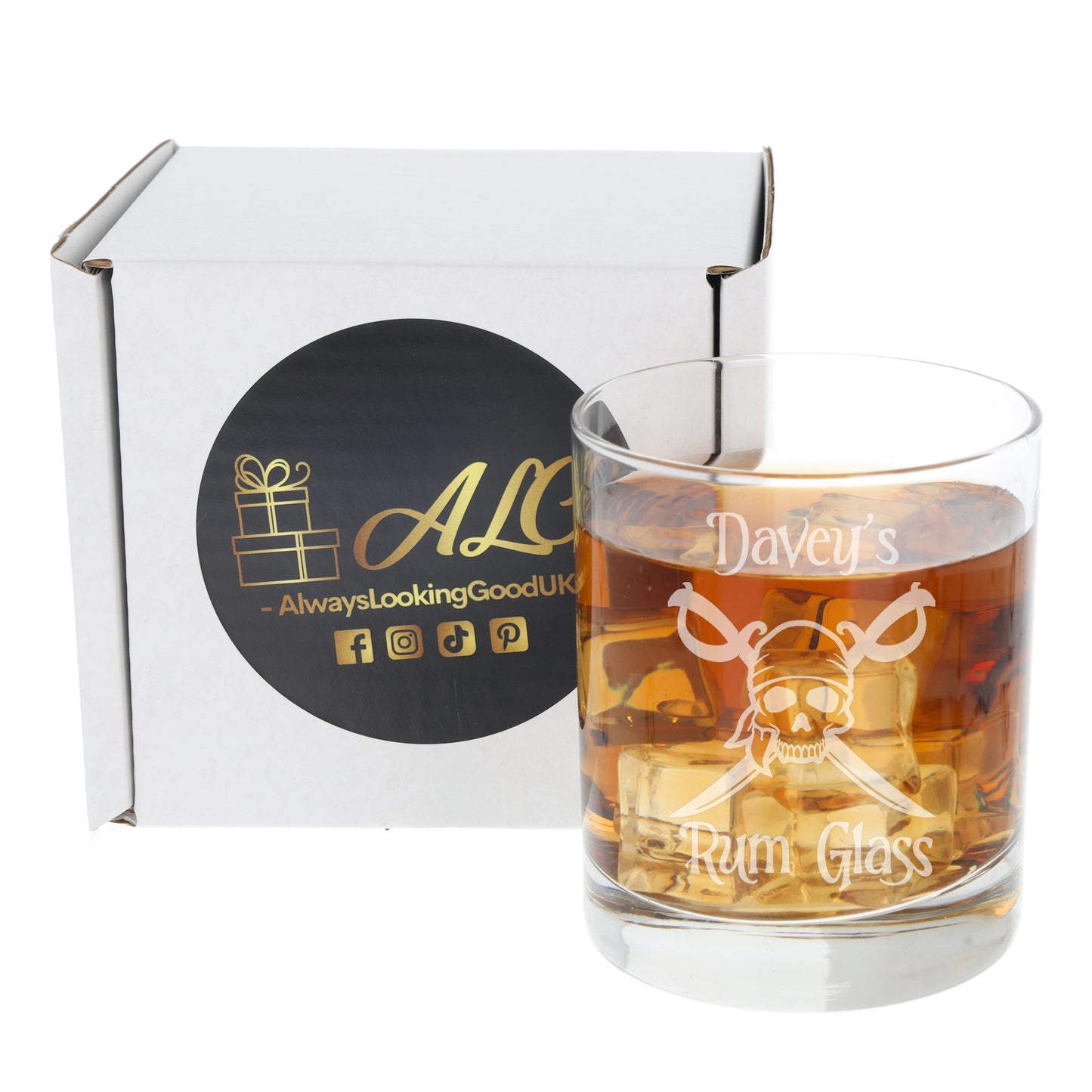 Personalised Engraved Rum Glass Skull Pirate Design - Always Looking Good -