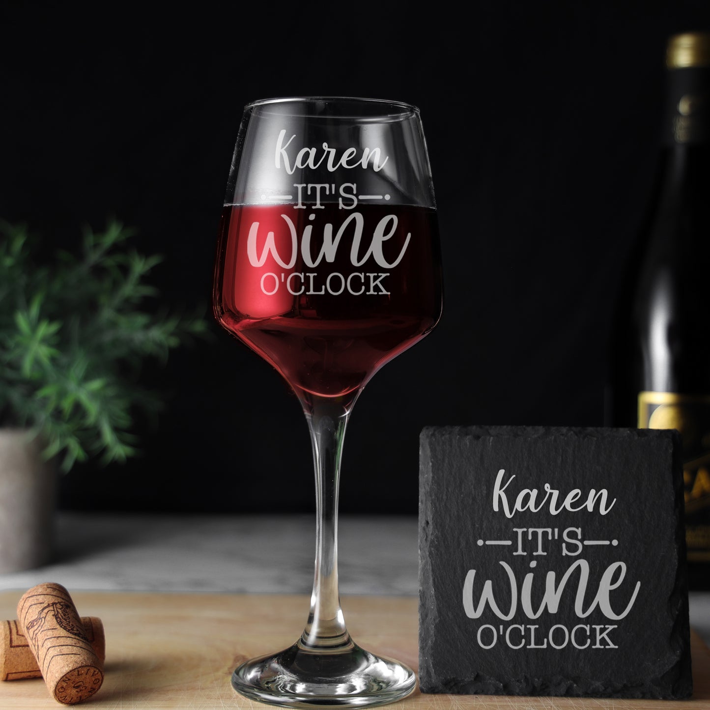 Personalised Wine O'clock Engraved Wine Glass and/or Coaster Gift Set - Always Looking Good - Glass & Square Coaster Yes