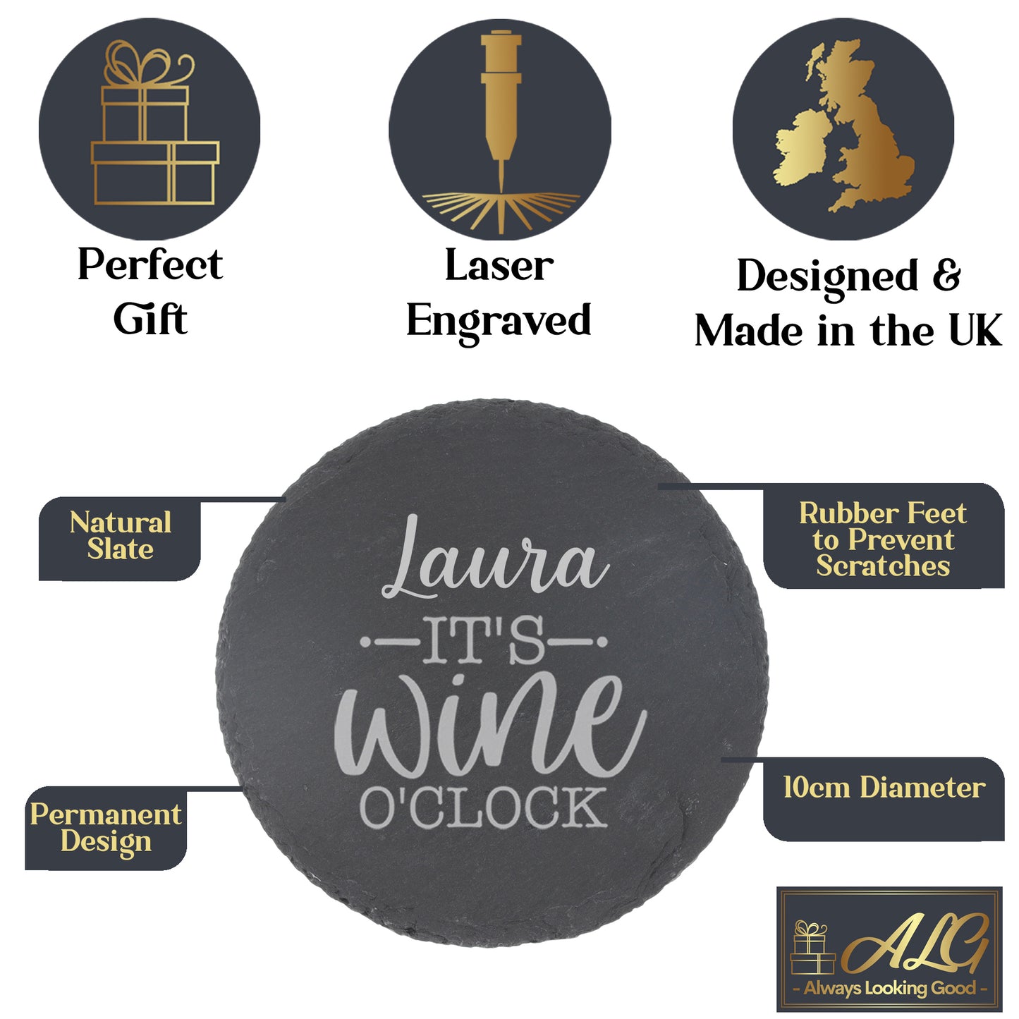 Personalised Wine O'clock Engraved Wine Glass and/or Coaster Gift Set - Always Looking Good -