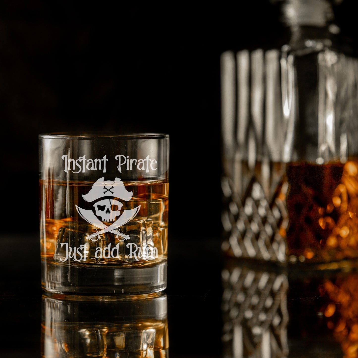 Personalised Engraved "Instant Pirate" Rum Glass and/or Coaster Set - Always Looking Good -