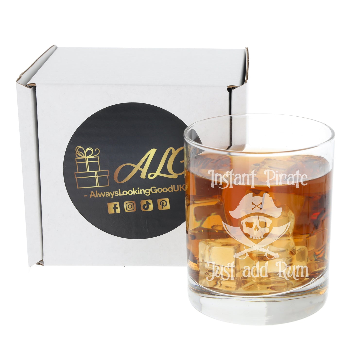 Personalised Engraved "Instant Pirate" Rum Glass and/or Coaster Set - Always Looking Good -