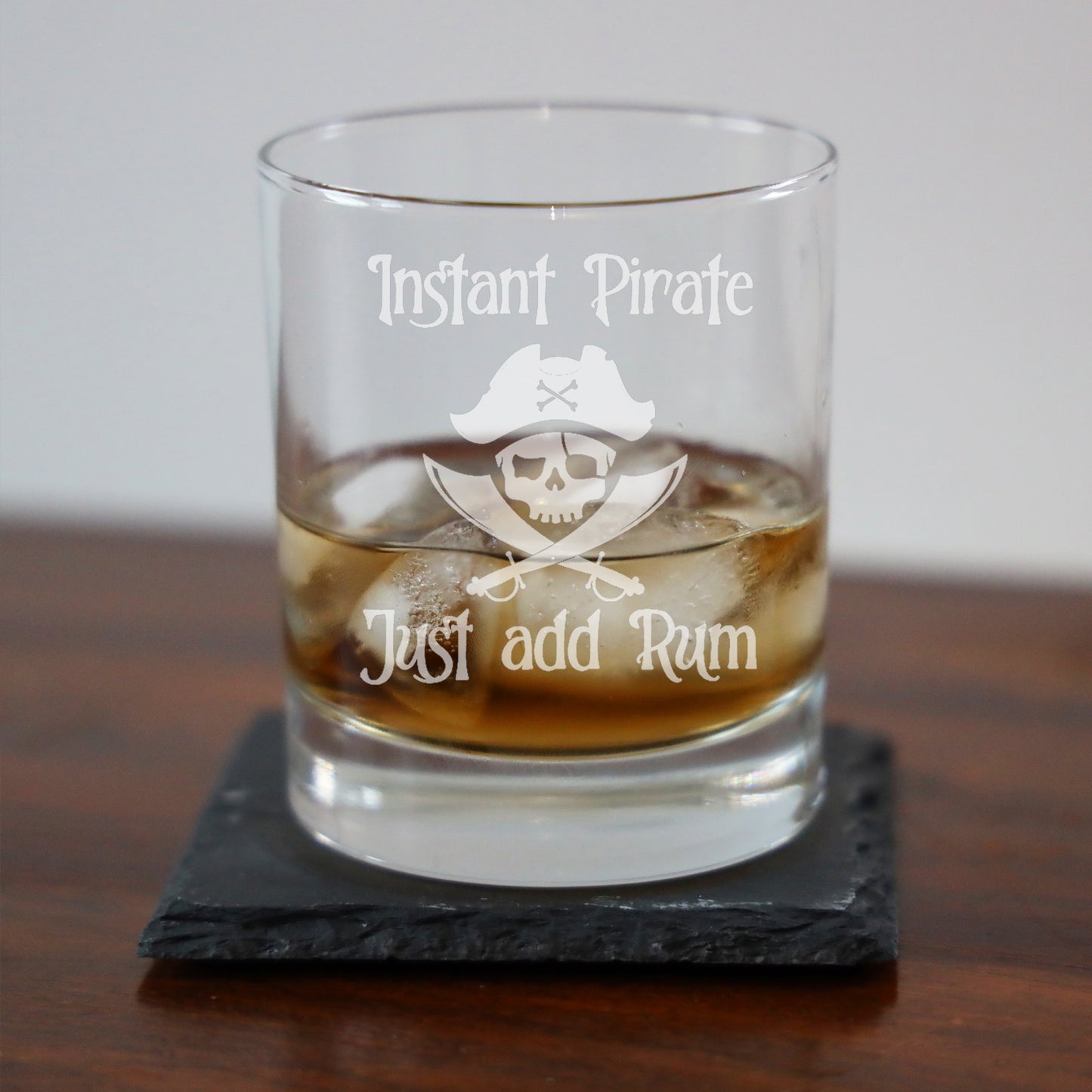 Personalised Engraved "Instant Pirate" Rum Glass and/or Coaster Set - Always Looking Good - Glass & Square Coaster