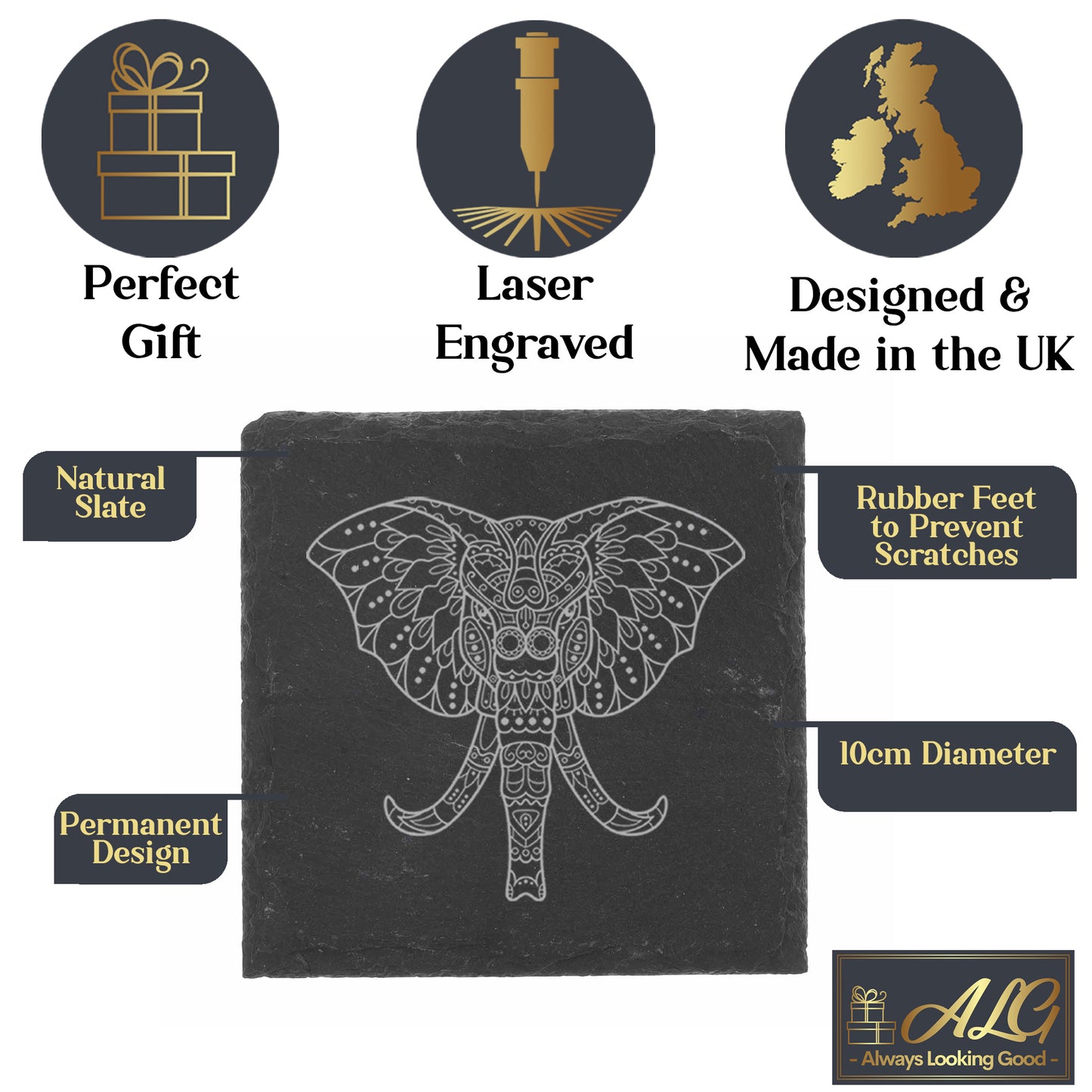 Engraved Elephant Mandala Whisky Glass and/or Coaster Set - Always Looking Good - Whisky Glass Gift