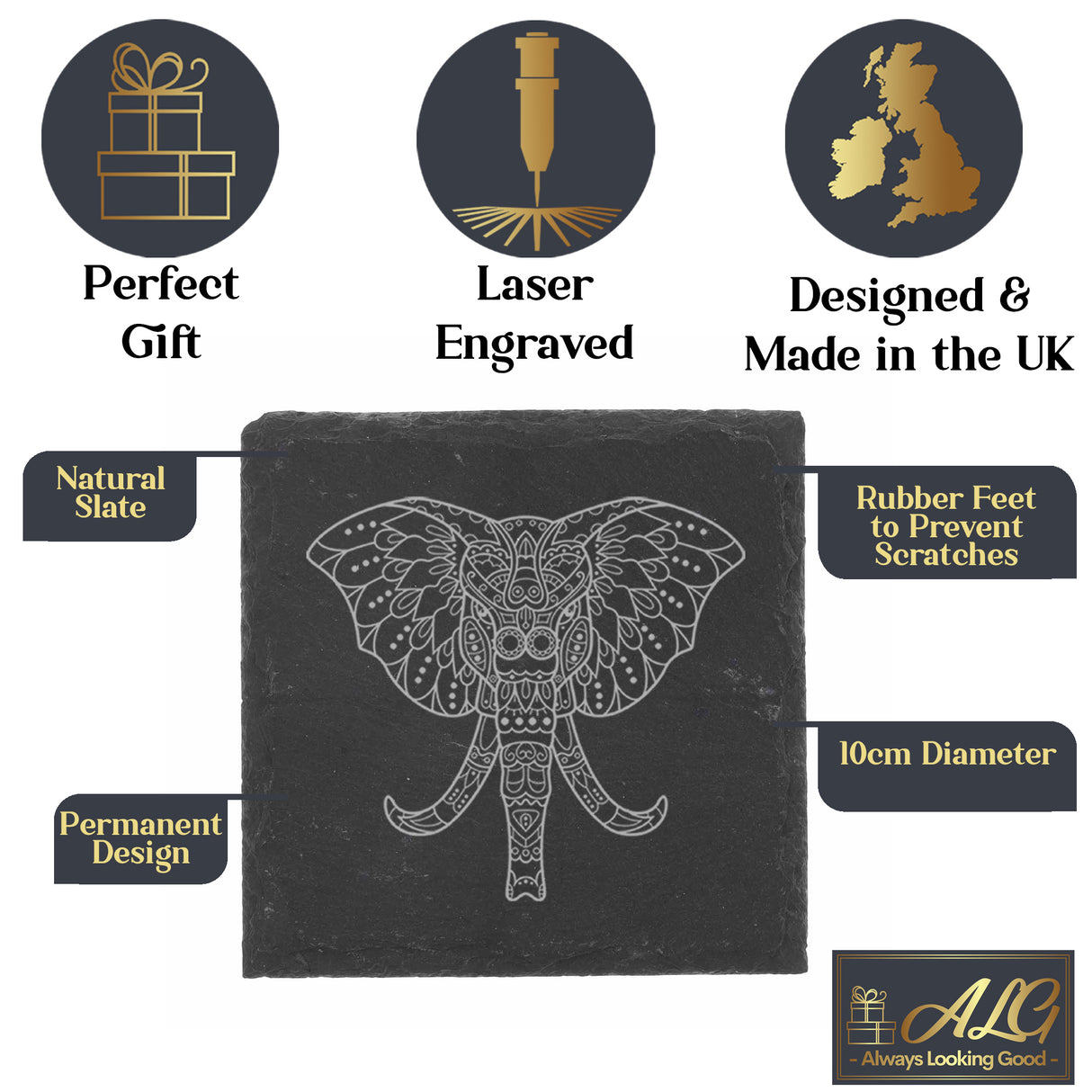 Engraved Elephant Mandala Whisky Glass and/or Coaster Set - Always Looking Good - Whisky Glass Gift