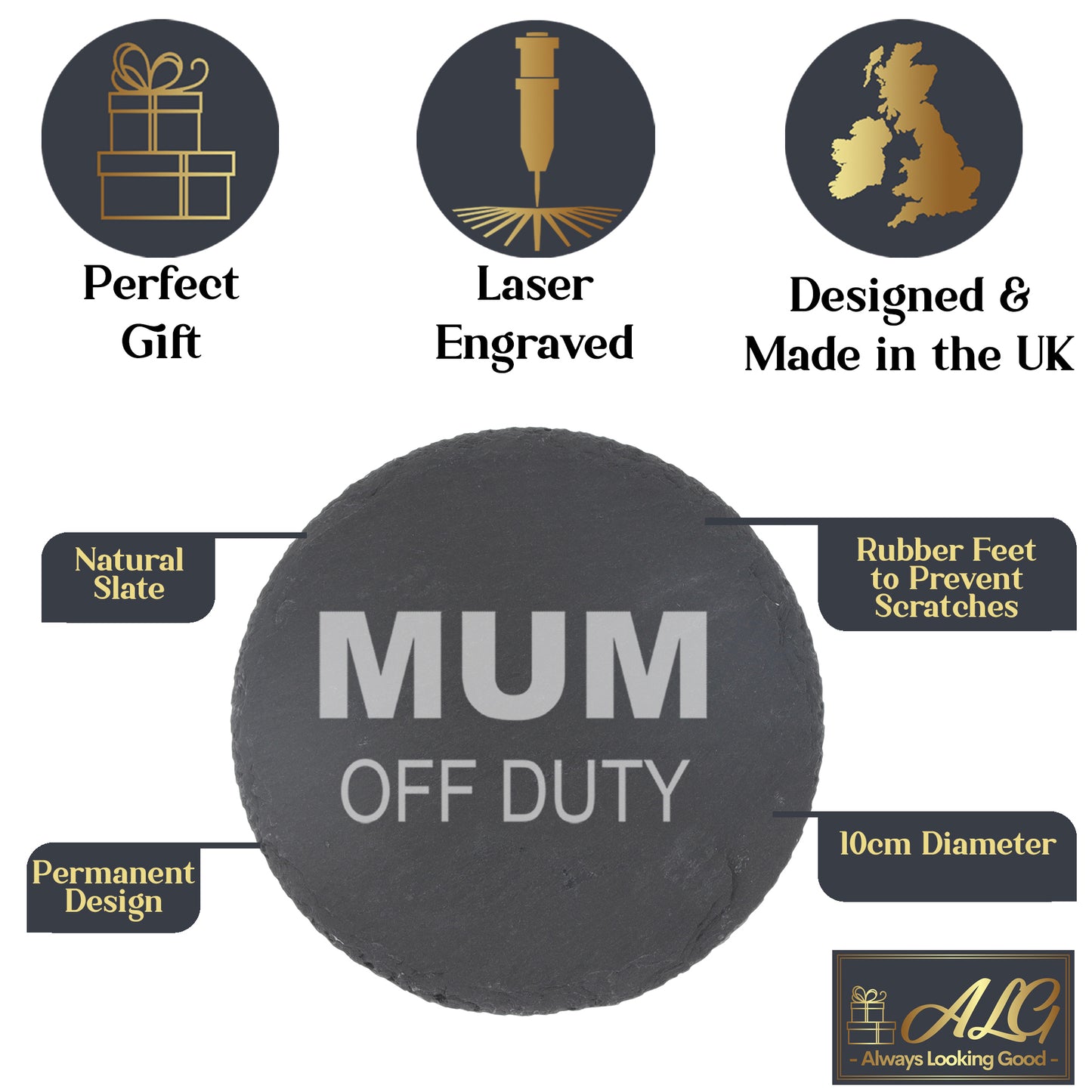 "Mum Off Duty" Novelty Engraved Whisky Glass and/or Coaster Set - Always Looking Good -
