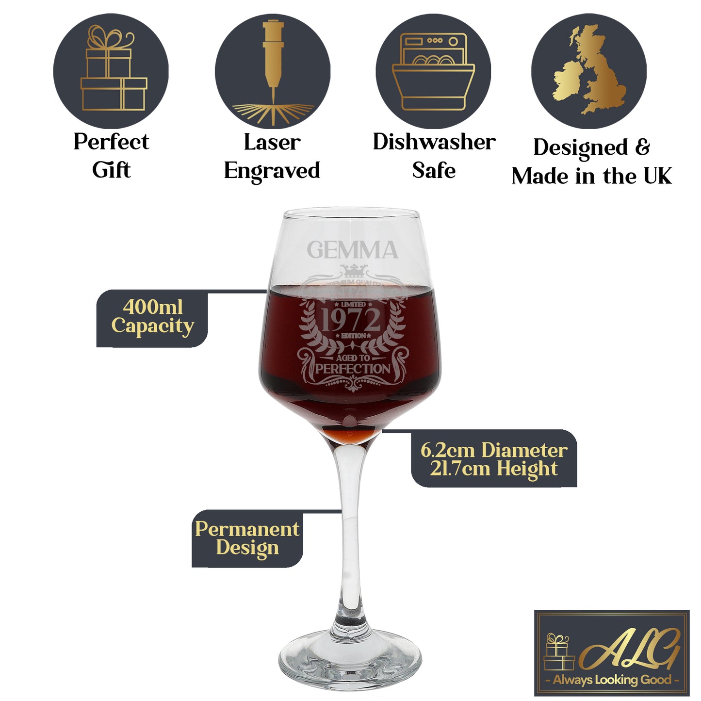 Personalised Engraved Vintage Birthday Design Glass and/or Coaster Gift - Always Looking Good - Wine Glass Glass Only