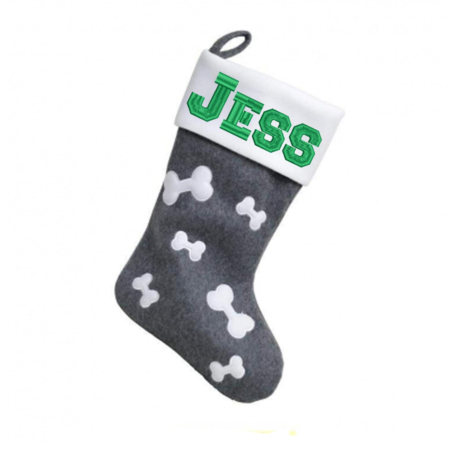Personalised Embroidered Dog RED or GREY Christmas Stocking - Always Looking Good -