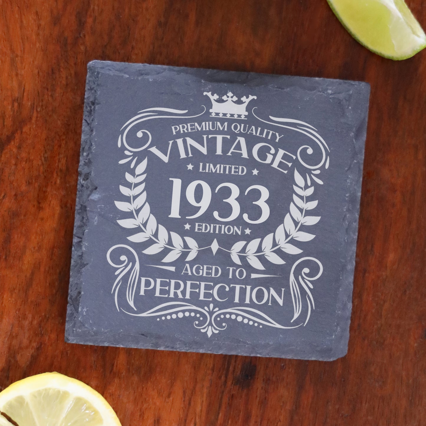 Vintage Any Year All Ages Engraved Birthday Stemless Gin Glass and/or Coaster Set - Always Looking Good -