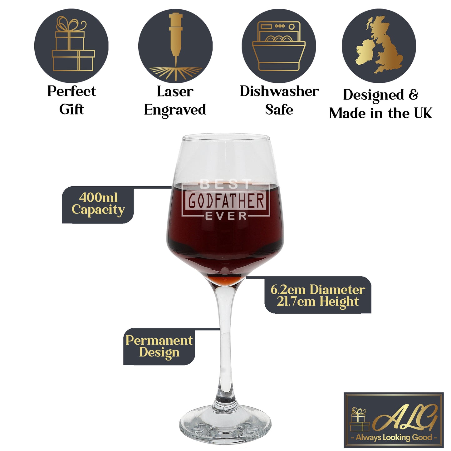 Best Godfather Ever Engraved Wine Glass | Godparent Gift for Him - Always Looking Good - Godparent gift