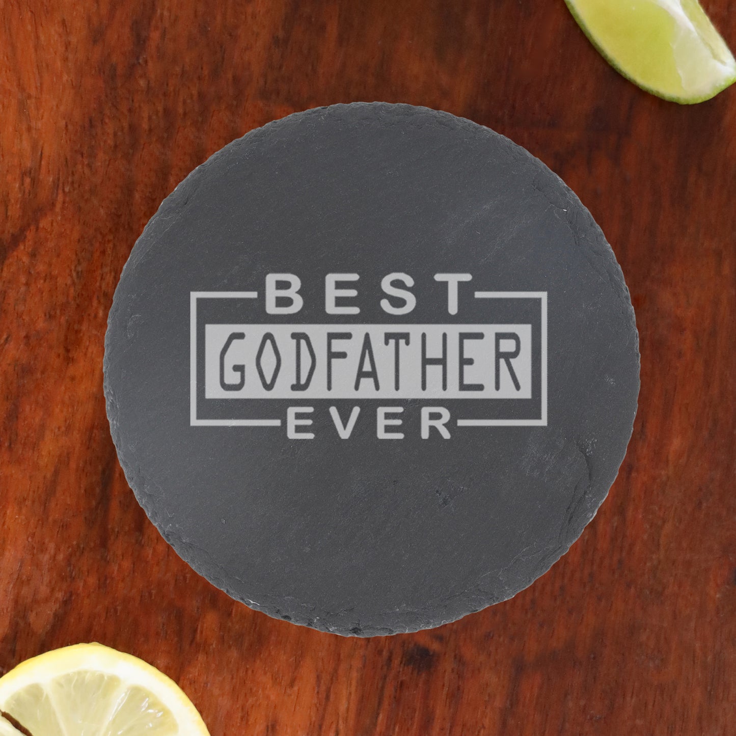 Best Godfather Ever Engraved Wine Glass | Godparent Gift for Him - Always Looking Good - Round Coaster Only Godparent gift