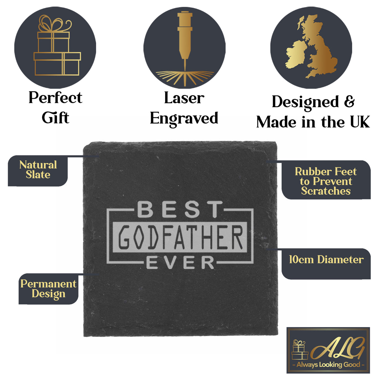 Best Godfather Ever Engraved Whisky Glass and/or Coaster Gift - Always Looking Good - godfather gift