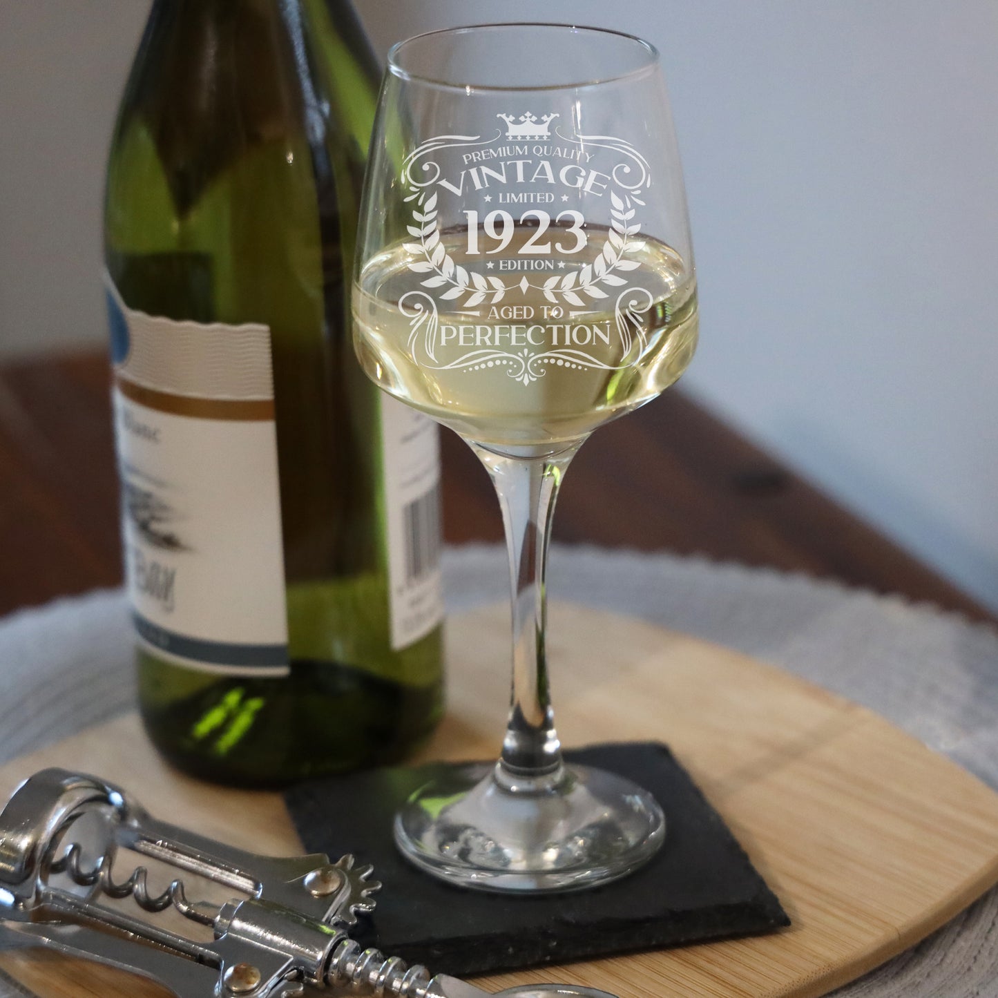 Vintage Any Year All Ages Engraved Birthday Wine Glass and/or Coaster Set - Always Looking Good -
