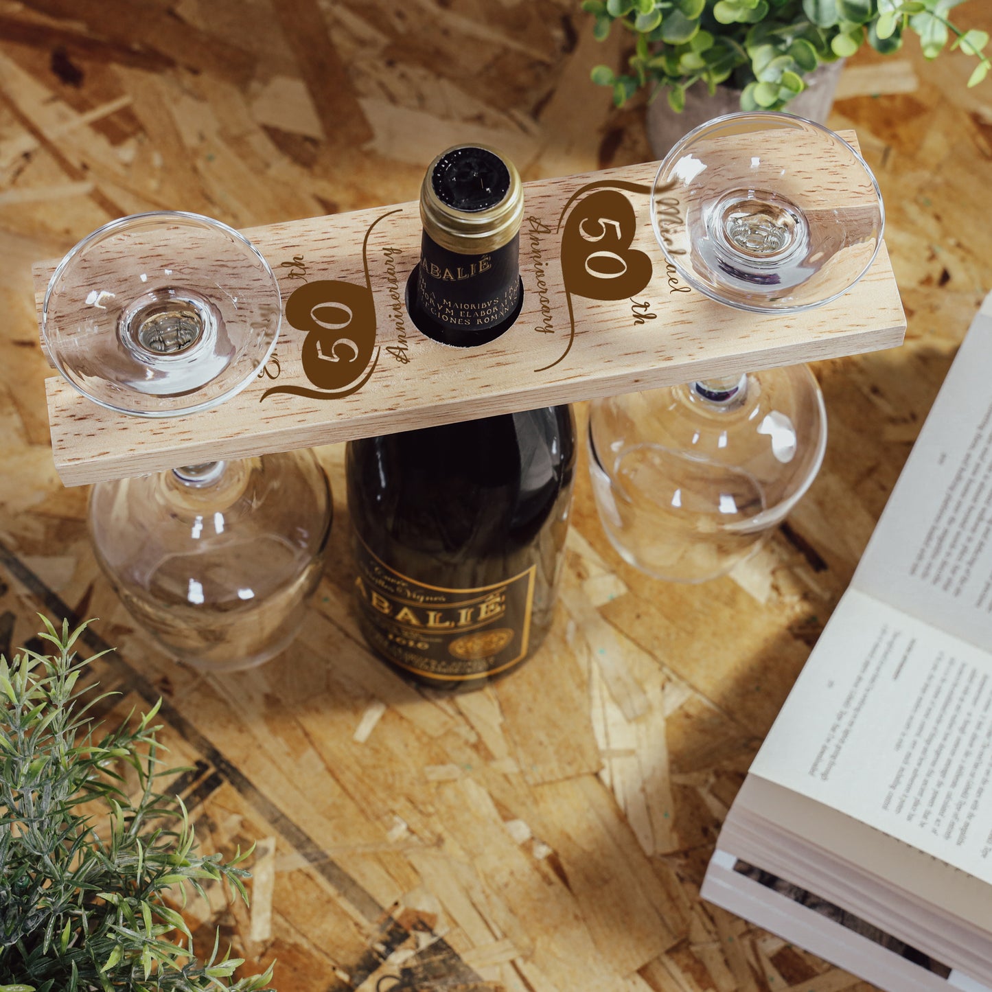 Engraved Personalised Anniversary Wooden 2 Wine Glass Butler Caddy - Always Looking Good -