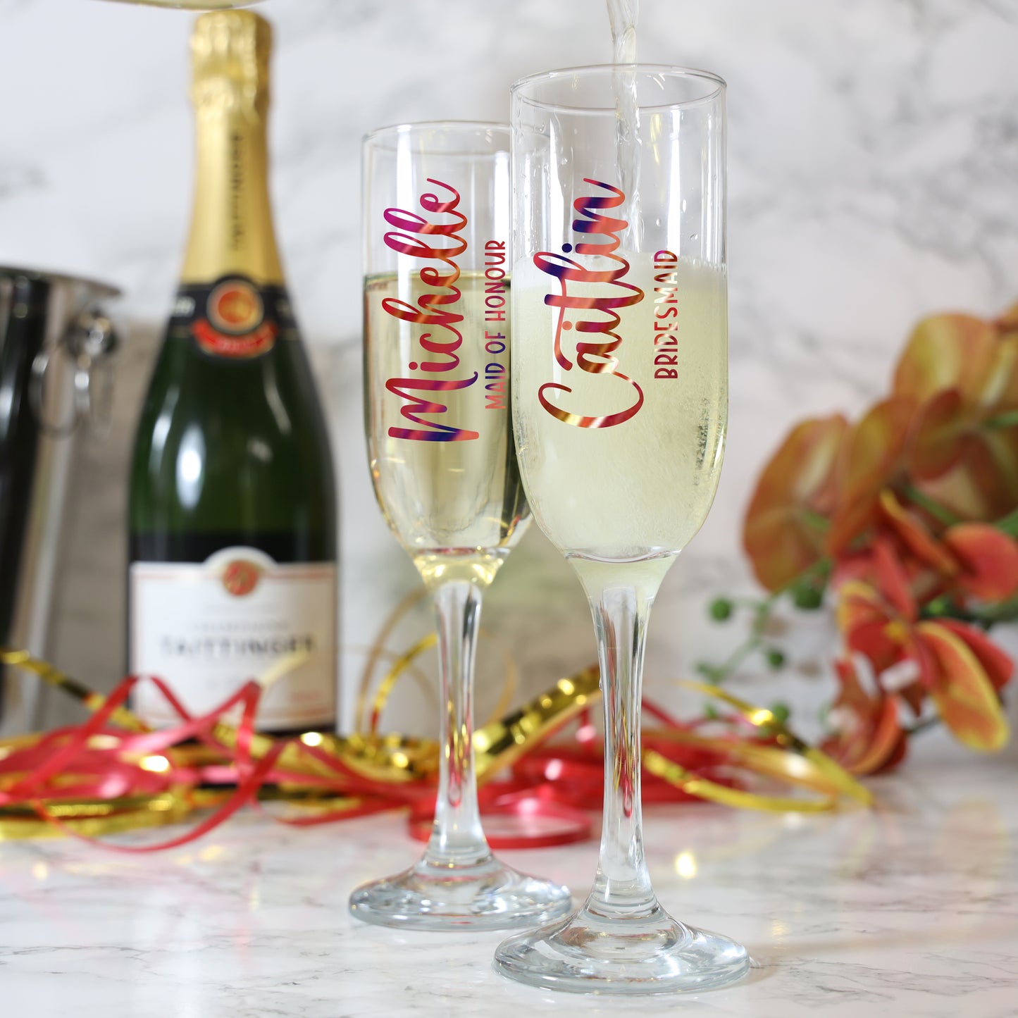 Personalised Wedding Party Champagne Flutes - Always Looking Good -