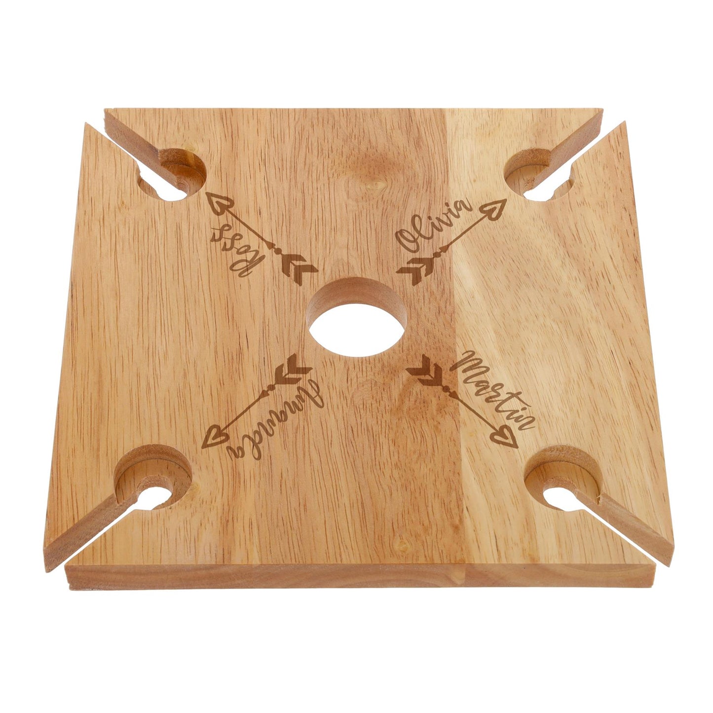 Engraved Wooden Wine Glass Holder – 4 Glass Butler Caddy with Names - Always Looking Good - - Always Looking Good - Name Arrow Design - Empty