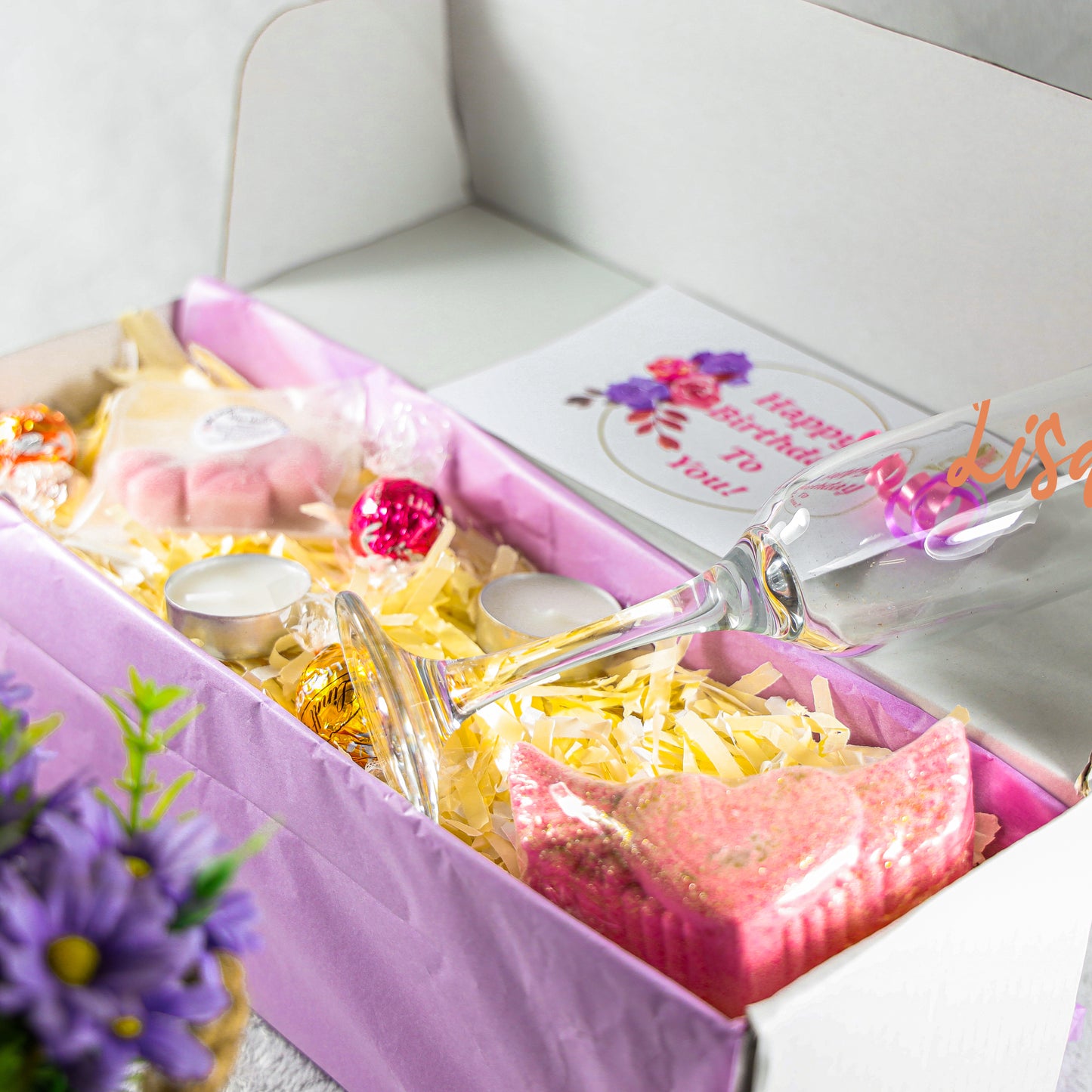Personalised Prosecco / Champagne Glass with Name Filled with Spa Pamper Gifts - Always Looking Good -