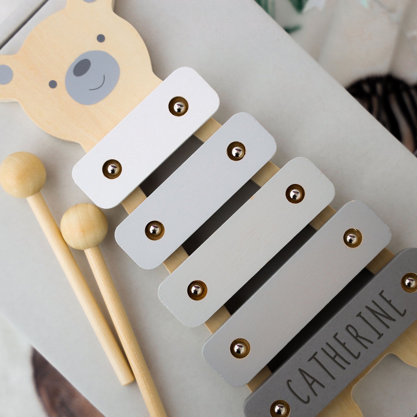 Personalised Engraved Wooden Teddy Bear Xylophone Baby & Toddler Toy - Always Looking Good -