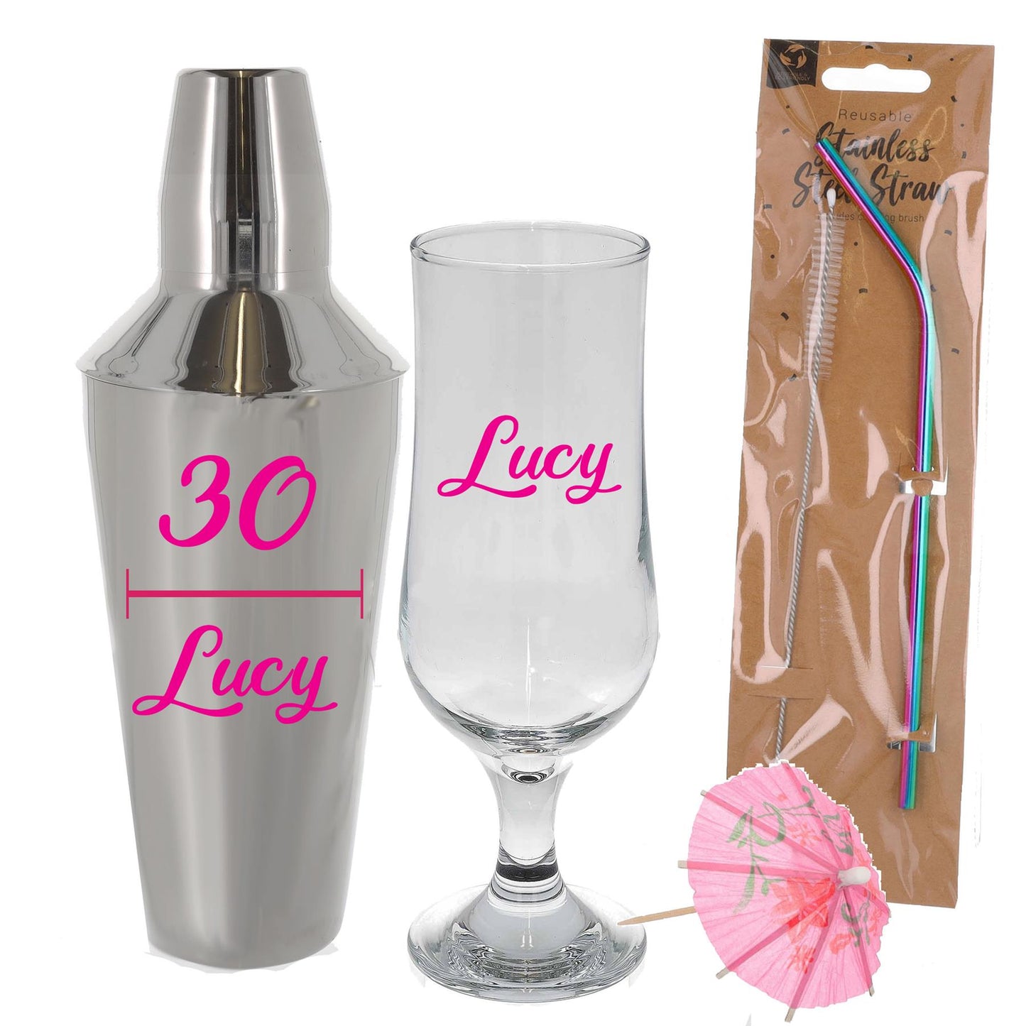 Personalised 30th Birthday Cocktail Shaker & Pina Colada Glass Gift Set - Always Looking Good -
