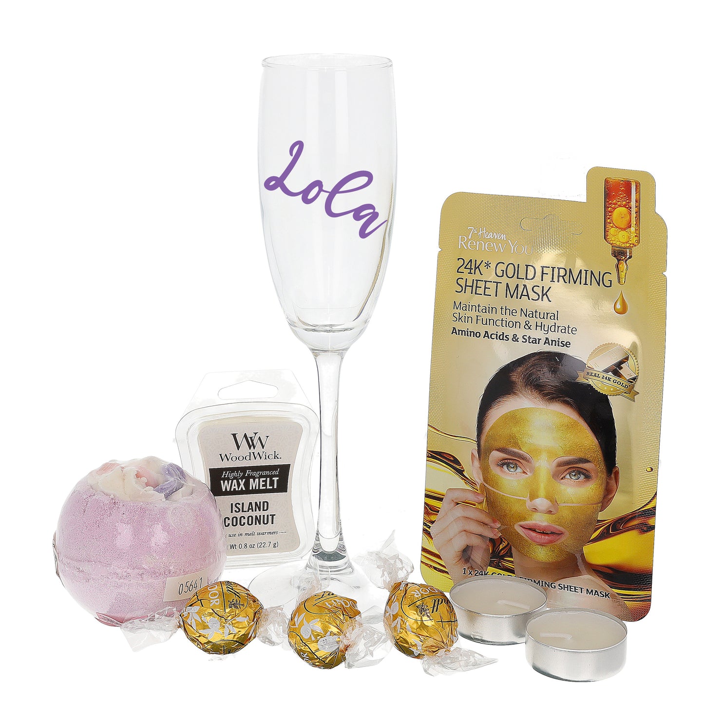 Personalised Prosecco / Champagne Glass with Name Filled with Spa Pamper Gifts - Always Looking Good -