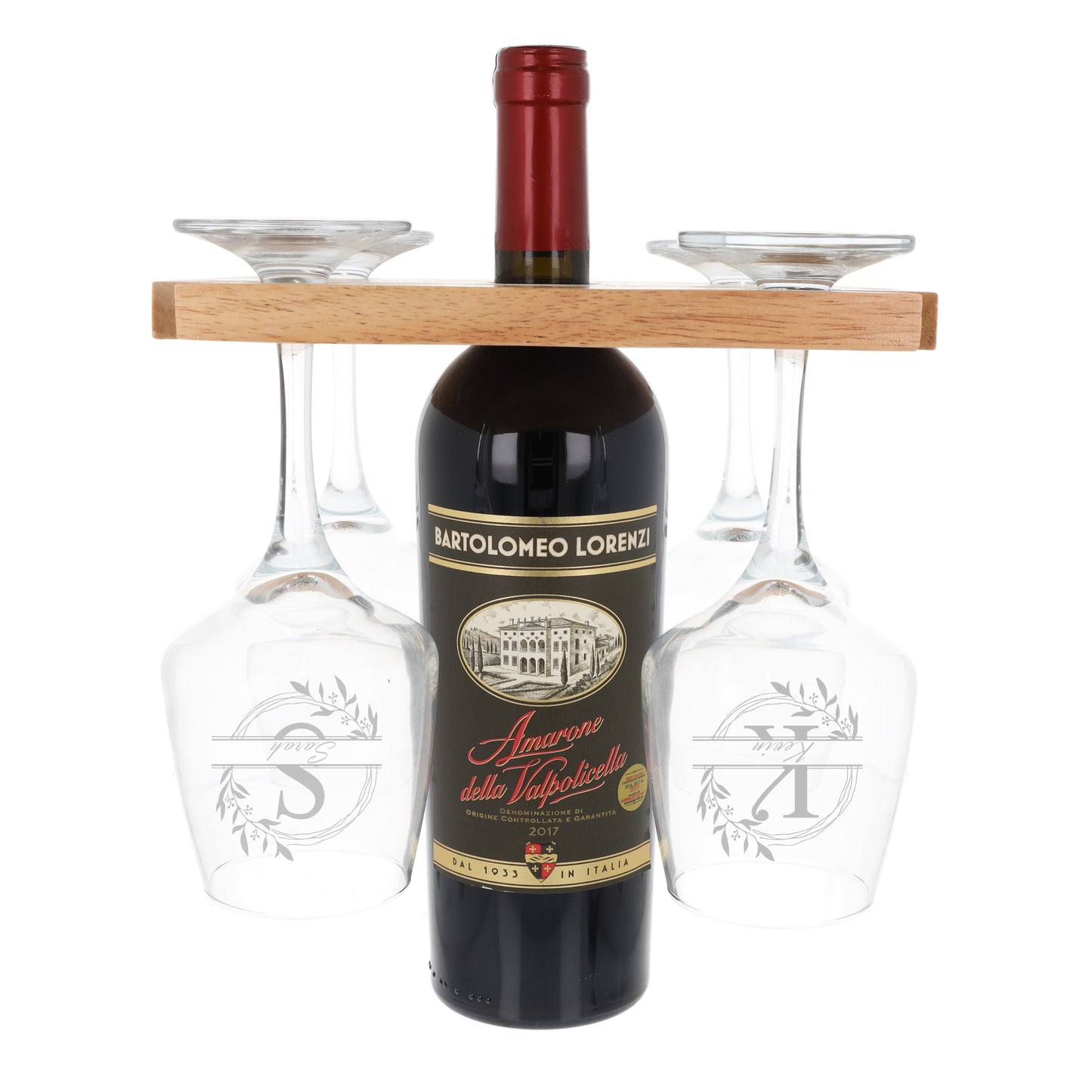 Engraved Wooden Wine Glass Holder – 4 Glass Butler Caddy with Names - Always Looking Good - - Always Looking Good -
