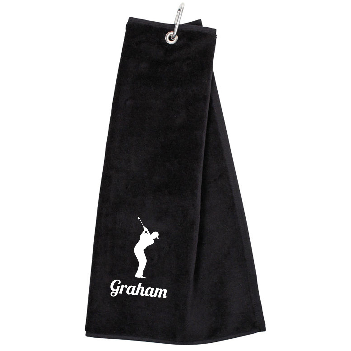 Personalised Embroidered Tri Fold GOLF Towel Trifold Towel with Carabiner Clip - Always Looking Good - Black