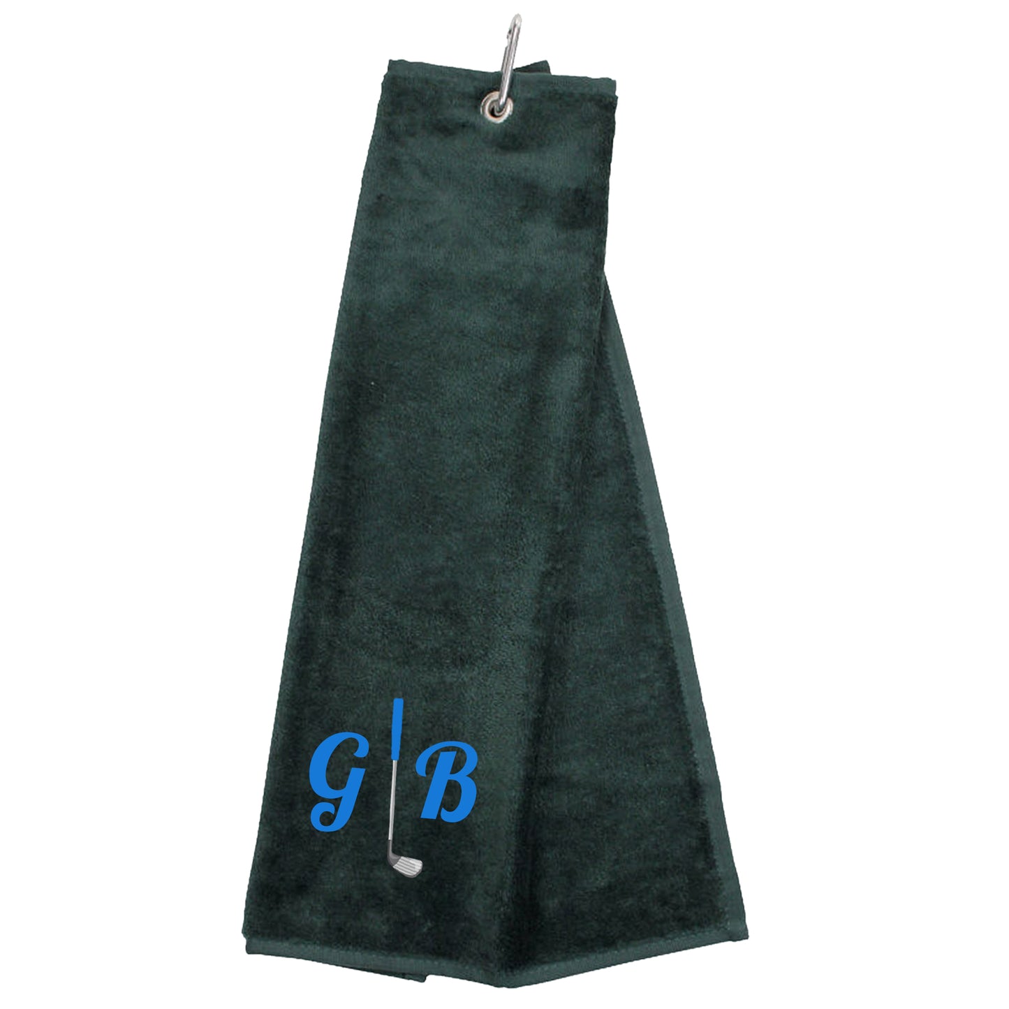 Personalised Embroidered Tri Fold GOLF Towel Trifold Towel with Carabiner Clip - Always Looking Good - Dark Green