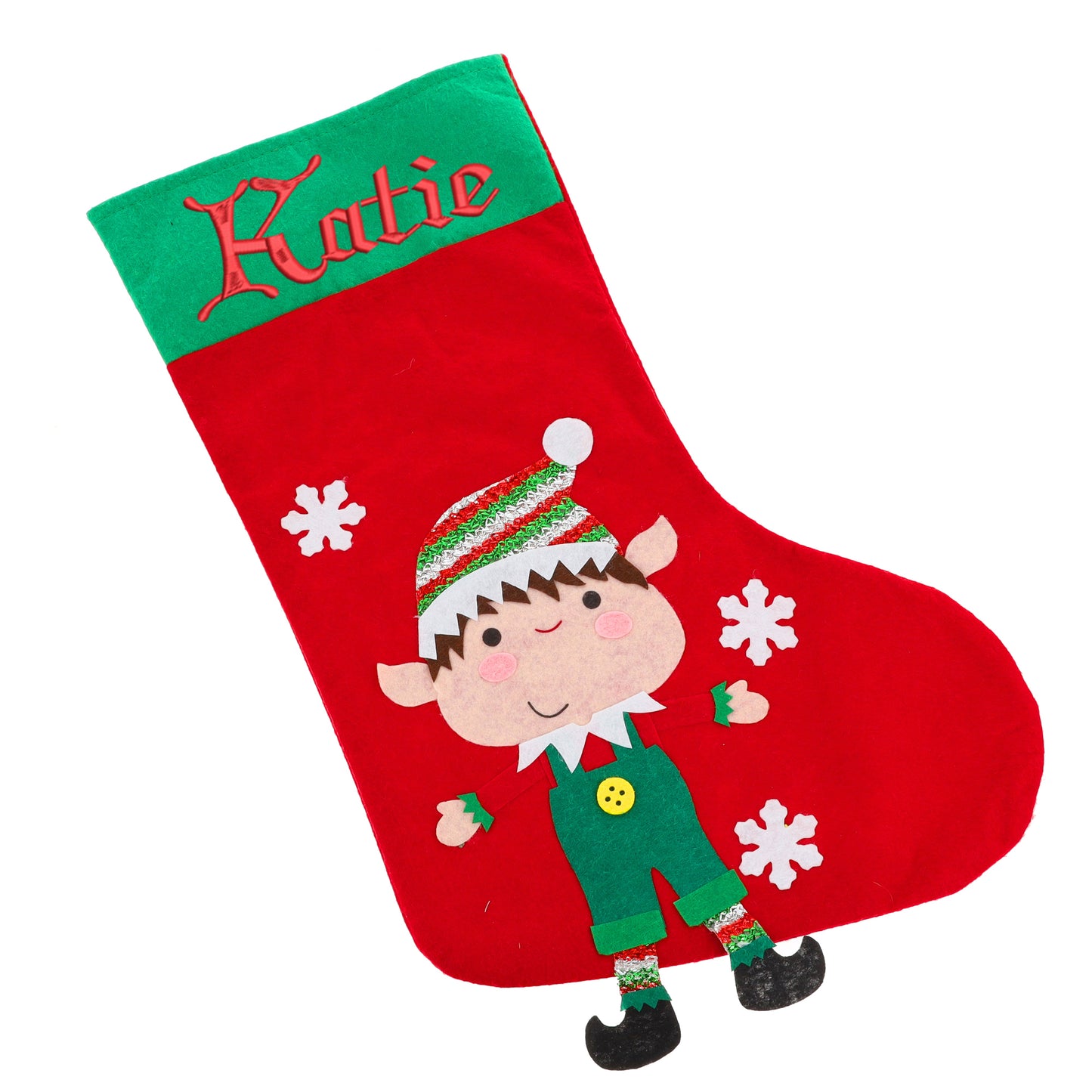 Embroidered Personalised Christmas Stocking With Santa Or Elf Design - Always Looking Good - Elf