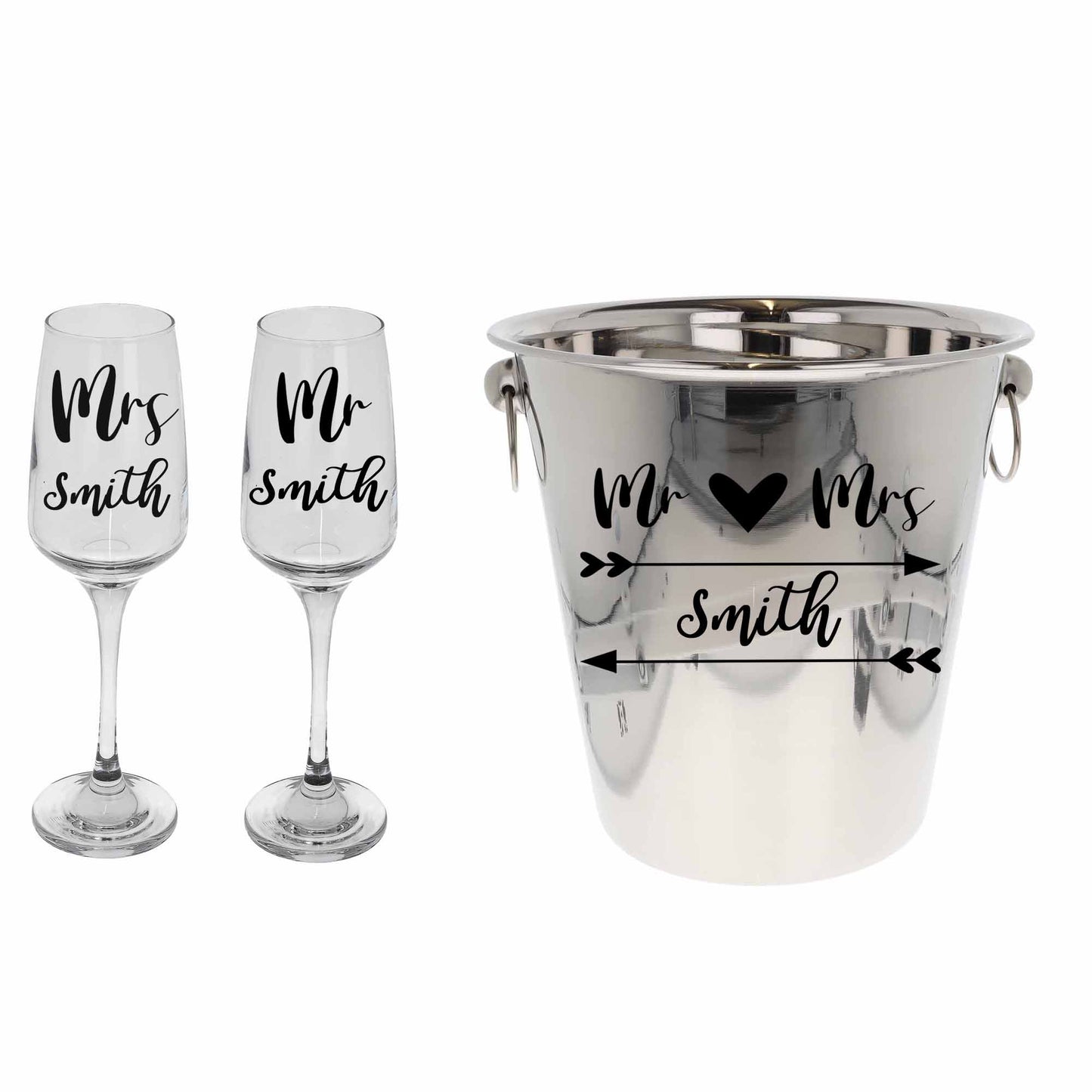Personalised Mr & Mrs/ Mr & Mr / Mrs & Mrs Ice Bucket With matching Champagne Glasses - Always Looking Good -