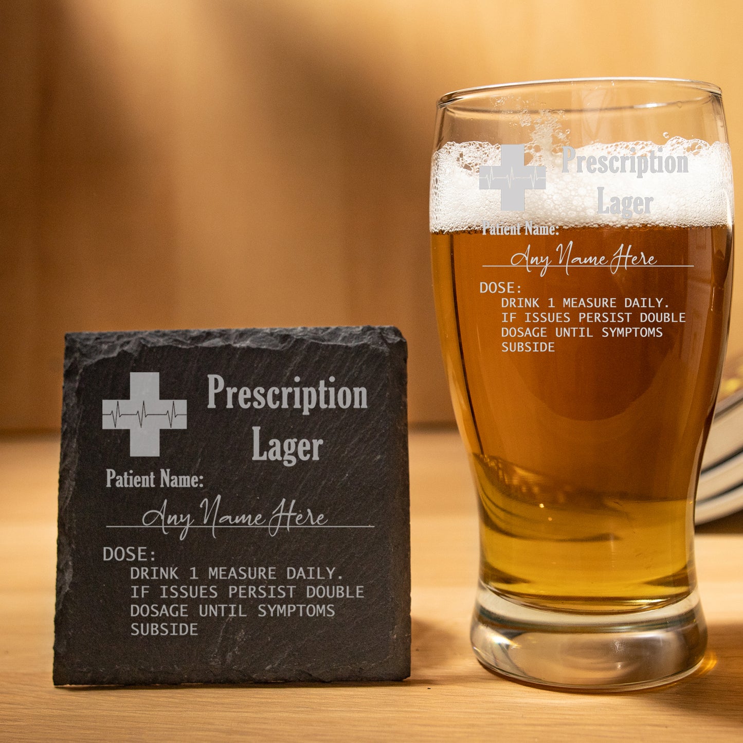 Personalised Engraved ANY GLASS ANY DRINK Prescription Design - Always Looking Good - Tulip Pint Glass Square Coaster
