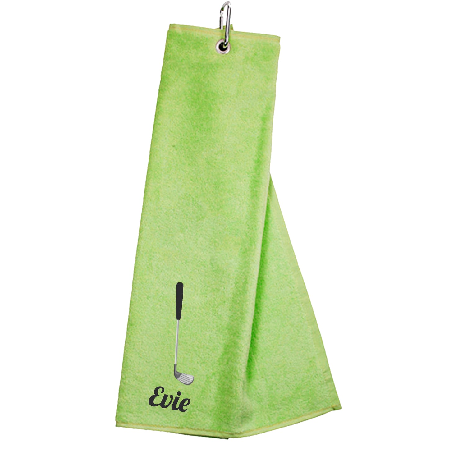 Personalised Embroidered Tri Fold GOLF Towel Trifold Towel with Carabiner Clip - Always Looking Good - Light Green