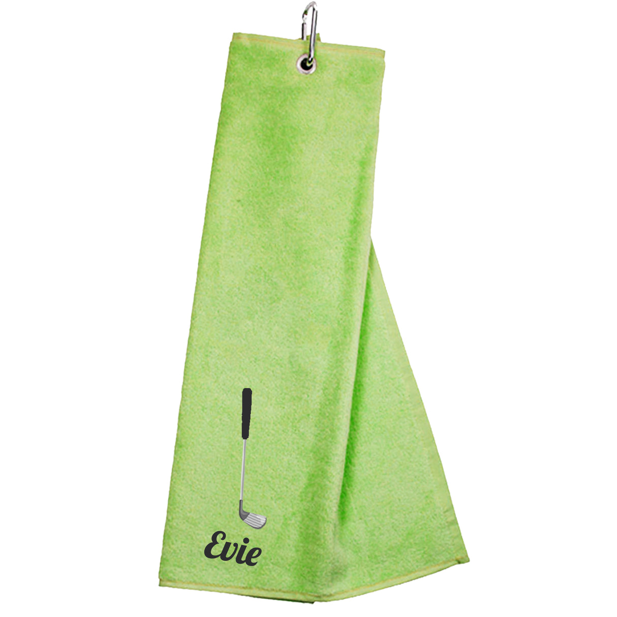 Personalised Embroidered Tri Fold GOLF Towel Trifold Towel with Carabiner Clip - Always Looking Good - Light Green