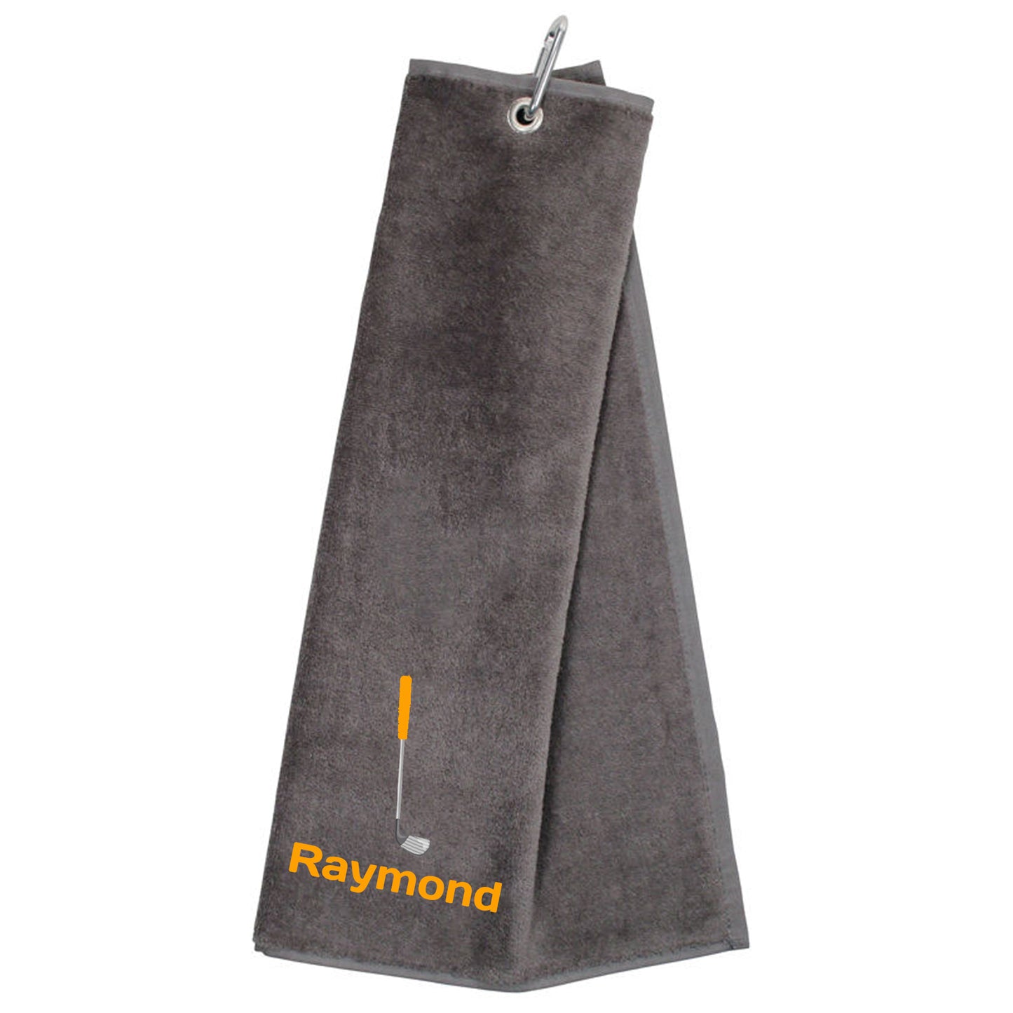 Personalised Embroidered Tri Fold GOLF Towel Trifold Towel with Carabiner Clip - Always Looking Good - Grey