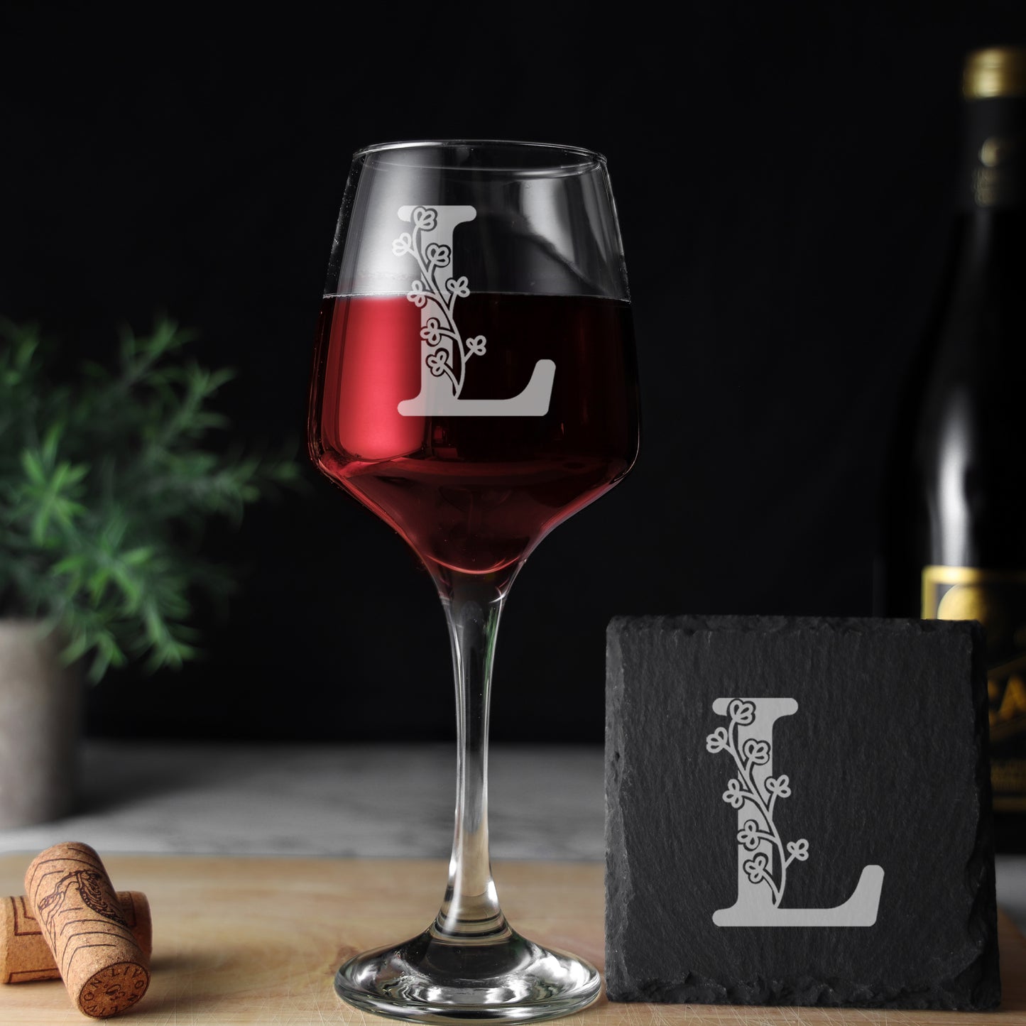 Personalised Engraved Monogram Initial Design Wine Glass and/or Coaster Gift - Always Looking Good - Glass & Square Coaster