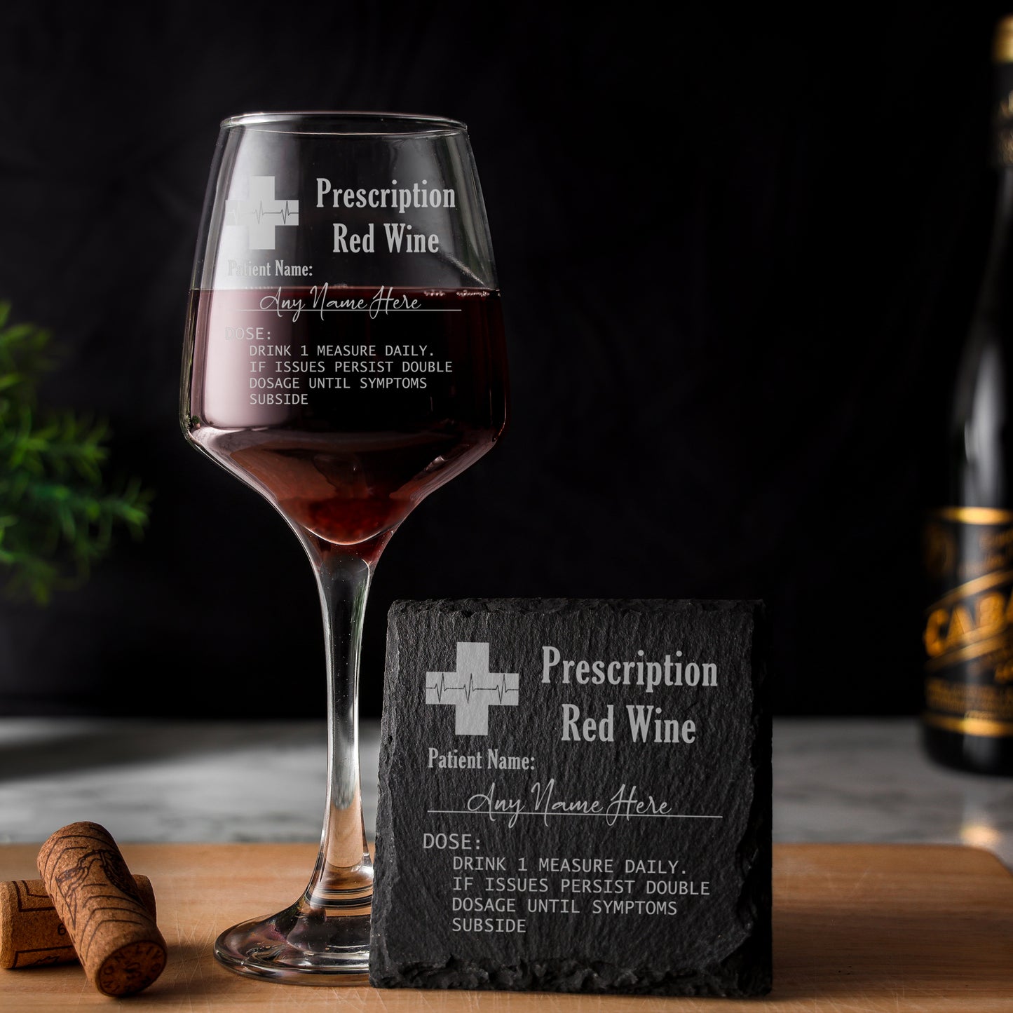 Personalised Engraved ANY GLASS ANY DRINK Prescription Design - Always Looking Good - Large Wine Glass Square Coaster